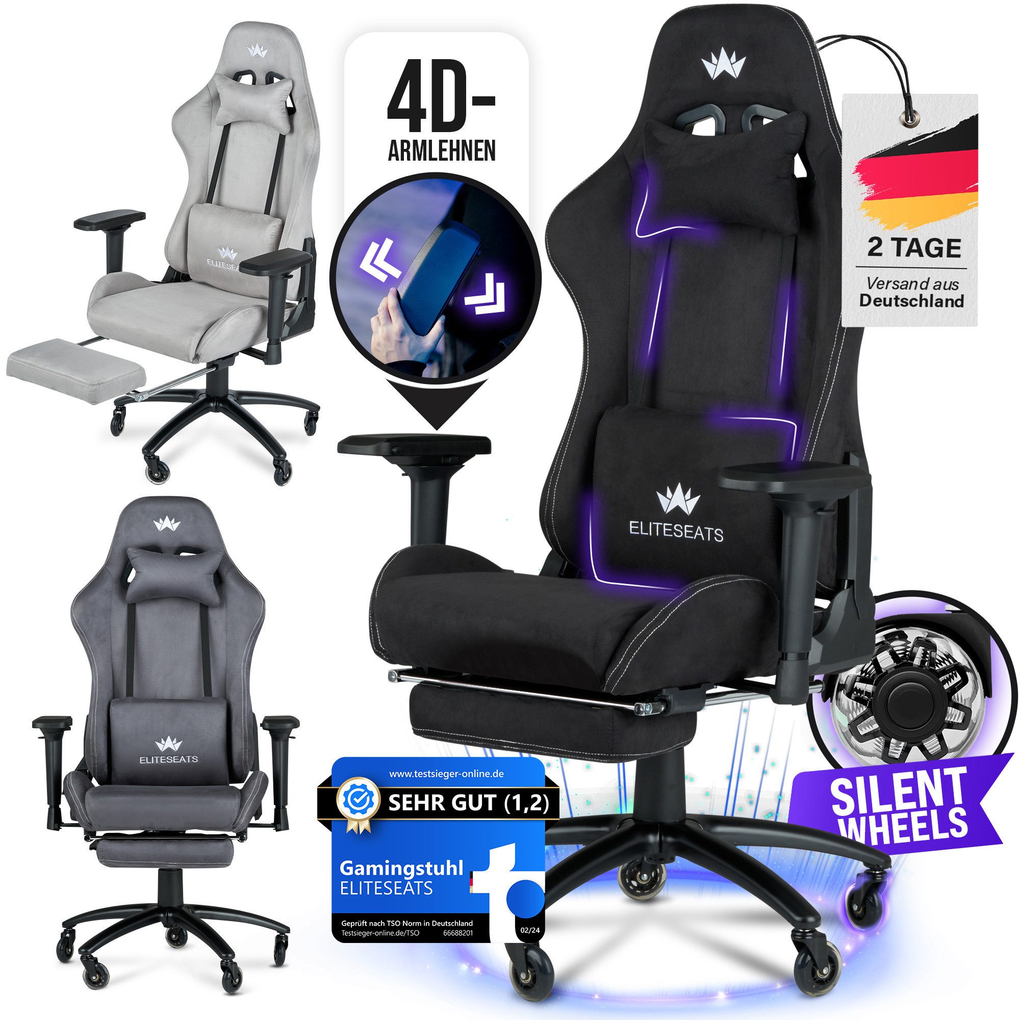 ELITESEATS Gaming-Stuhl Ergonomisch [TESTSIEGER] Kratzerfreie Rollen günstig online kaufen