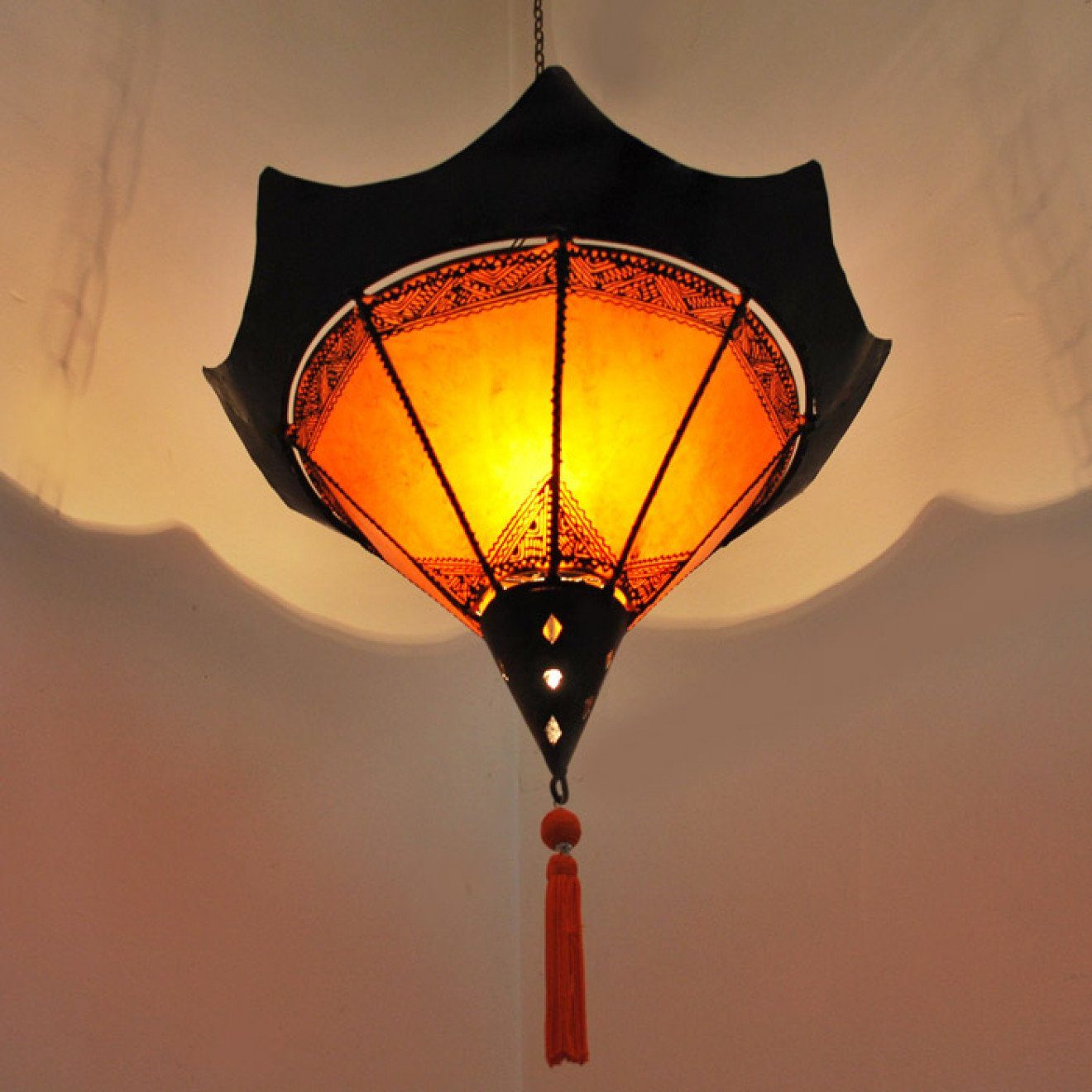 aus Ø50CM Orange Leuchtmittel, Leder, l-artisan Lampenschirm, ohne Hängeleuchte,Hängelampe SHASHIA Deckenleuchte Deckenlampe, Orientalische