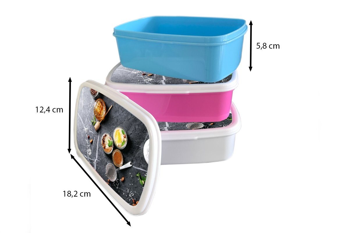 Snackbox, Marmor, Küche (2-tlg), Gewürze für Erwachsene, Kinder, Mädchen, MuchoWow - Kunststoff, Kunststoff rosa - Honig Lunchbox - Brotdose Brotbox