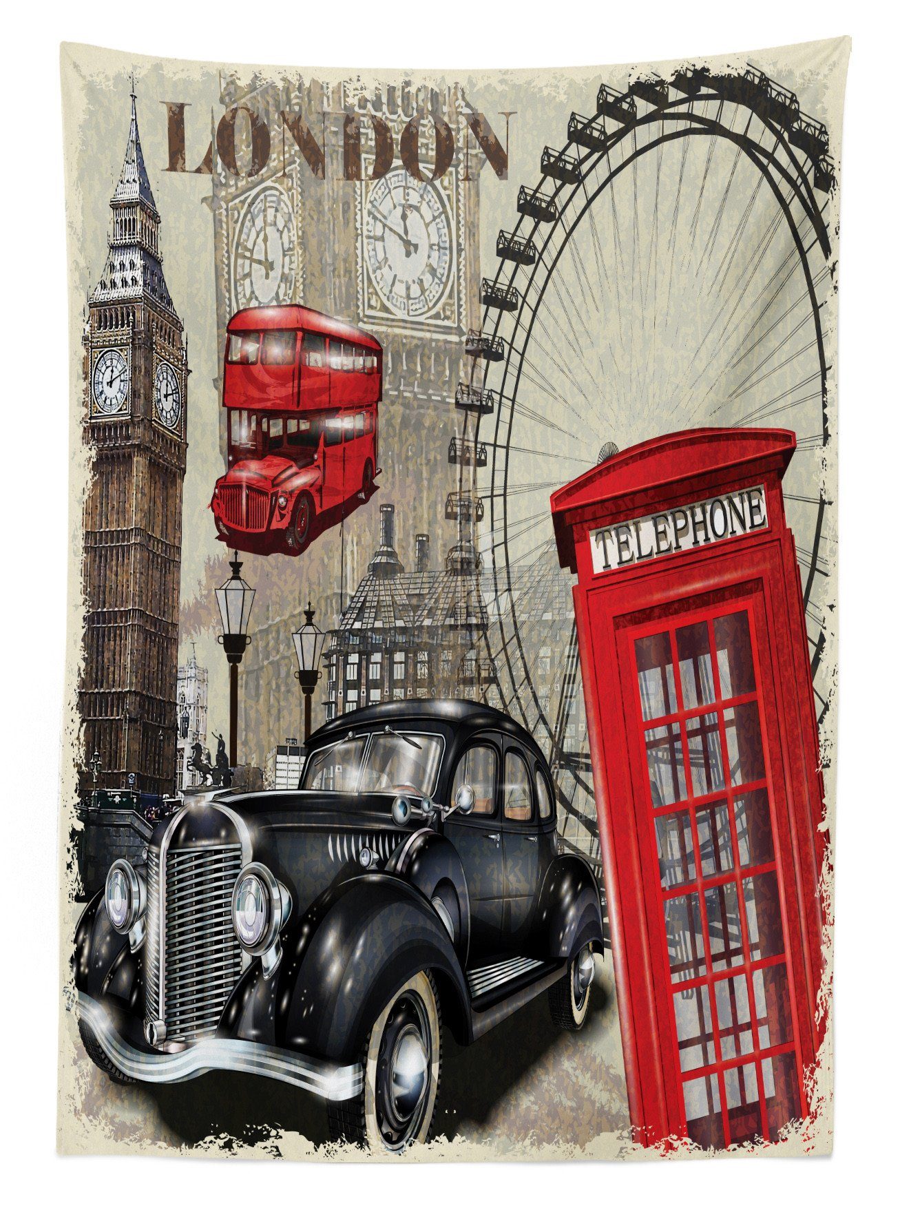 Abakuhaus Tischdecke Farbfest Waschbar Farben, Außen Vintage Klare den Bereich Collage Für London-Zeichen-Collage geeignet