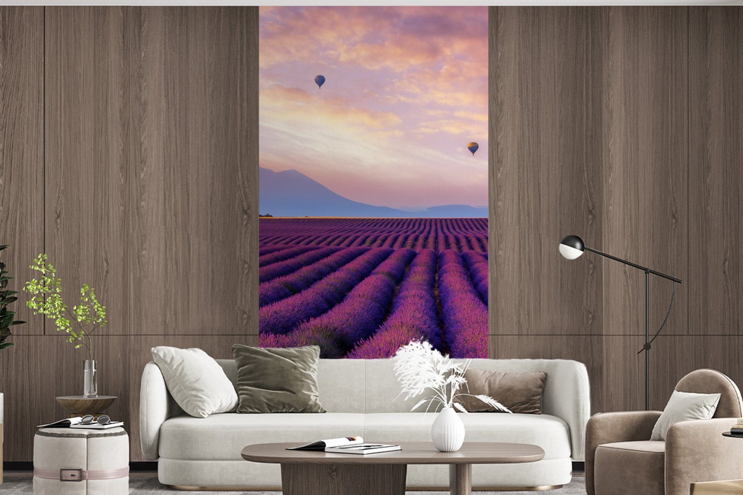 MuchoWow - - Lavendel Lila, bedruckt, Küche, St), Heißluftballon für Schlafzimmer Vliestapete Fototapete Berg Matt, Wohnzimmer (2 Fototapete -