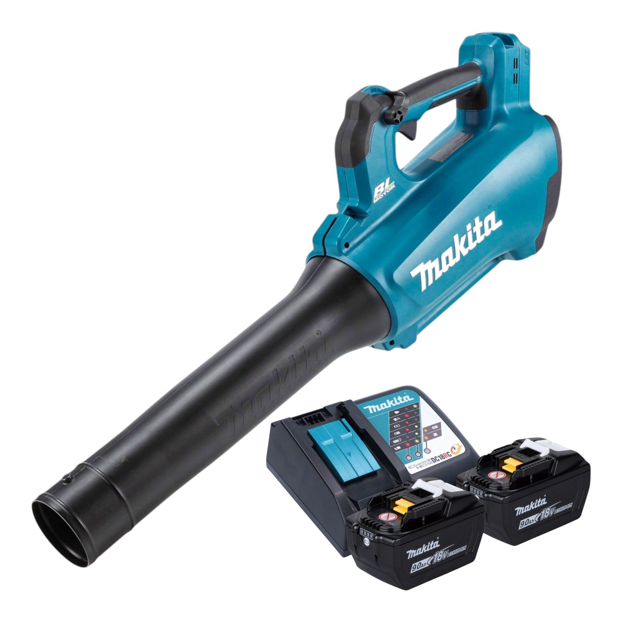 Makita Akku-Laubbläser DUB 184 Z Akku Gebläse 18 V Brushless + 2x Akku 9,0 Ah + Ladegerät