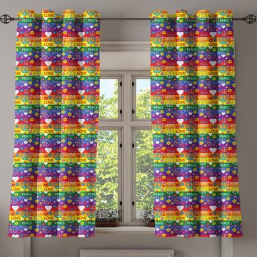 Gardine Dekorative 2-Panel-Fenstervorhänge für Schlafzimmer Wohnzimmer, Abakuhaus, Hippie Herz-Frieden