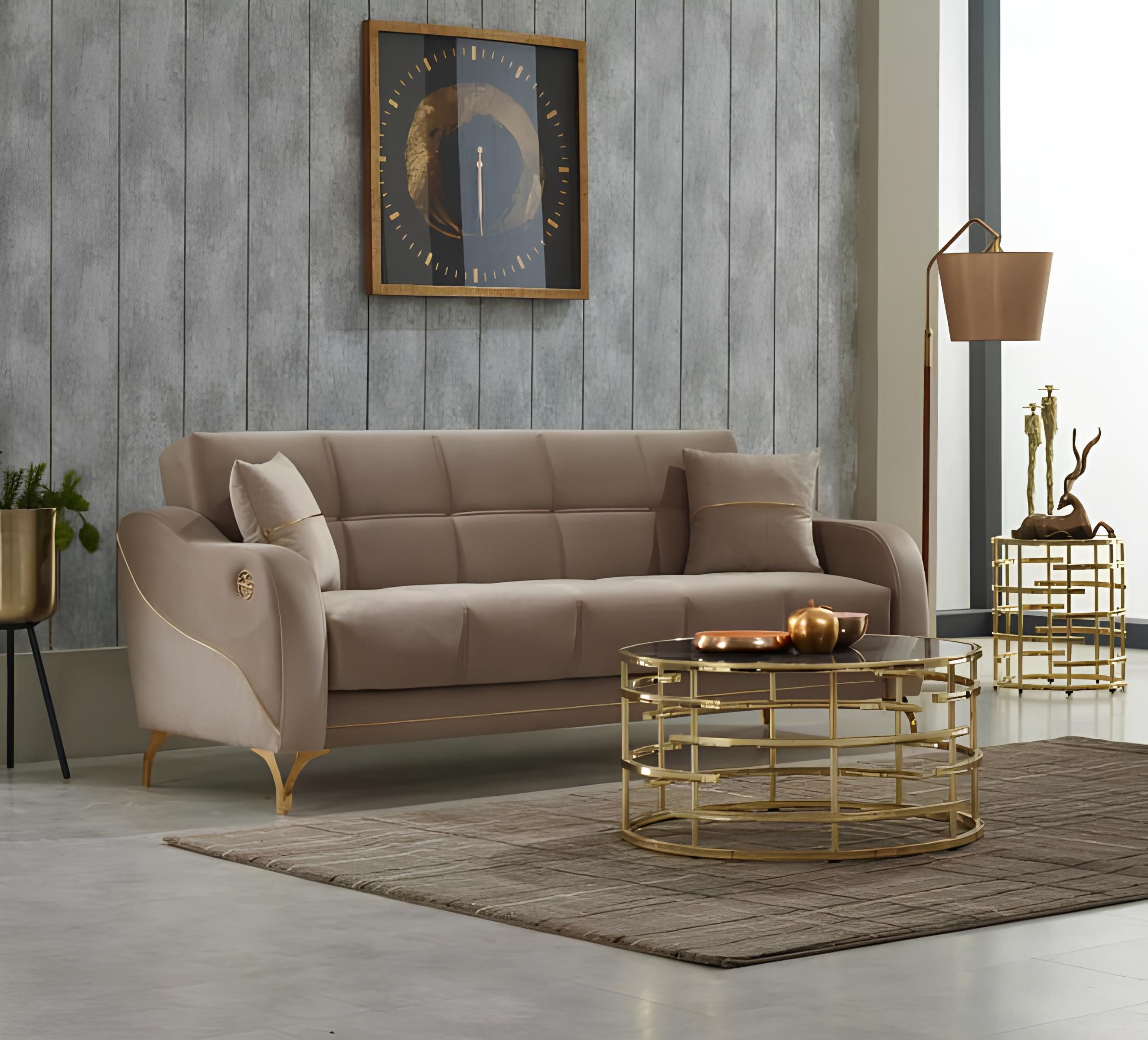 JVmoebel Chesterfield-Sofa Beige Polstersofa aus hochwertigem Stoff im eleganten Design, 1 Teile, Made in Europa