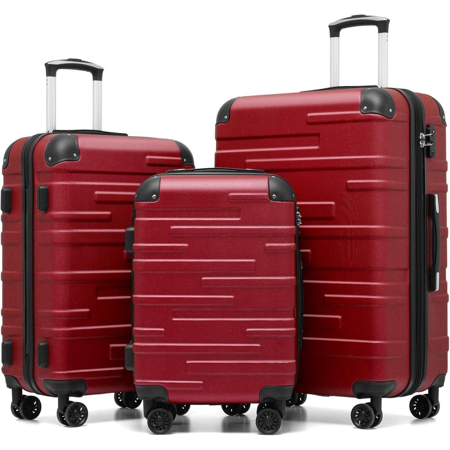 Hartschalen-Trolley Hartschalen-Koffer Rollkoffer Reisekoffer TSA-Schloss 4 Rollen Rot