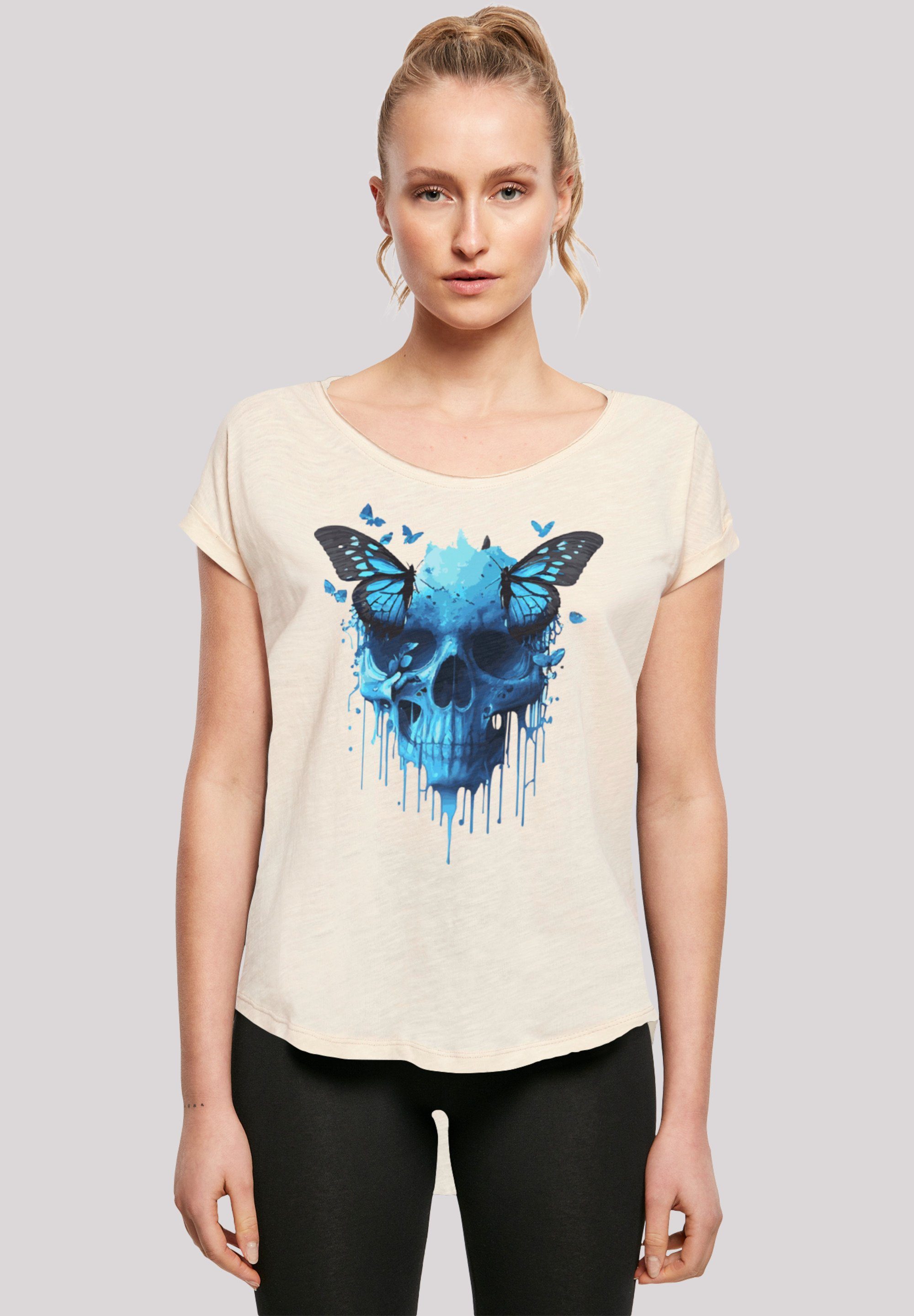 F4NT4STIC T-Shirt Totenkopf mit Schmetterling Print Whitesand