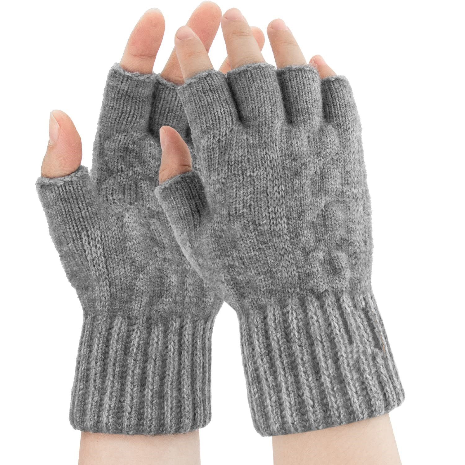Bextsrack Strickhandschuhe Thermisch Fingerlose Handschuhe Weich Touchscreen Winterhandschuhe für Skifahren Radfahren Arbeit Damen Herren