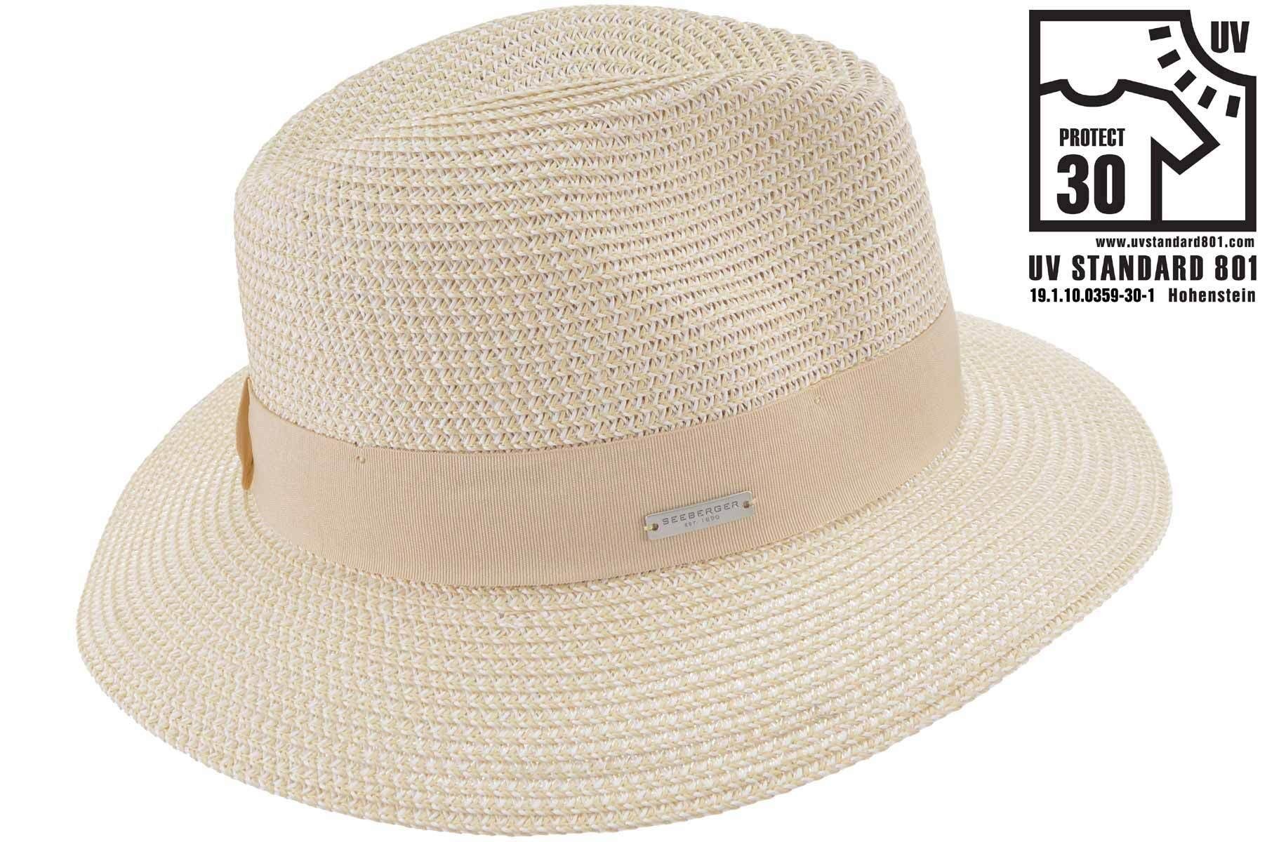 Seeberger Sonnenhut Papierstroh Mix Fedora mit Ripsbandumlage 54891-0