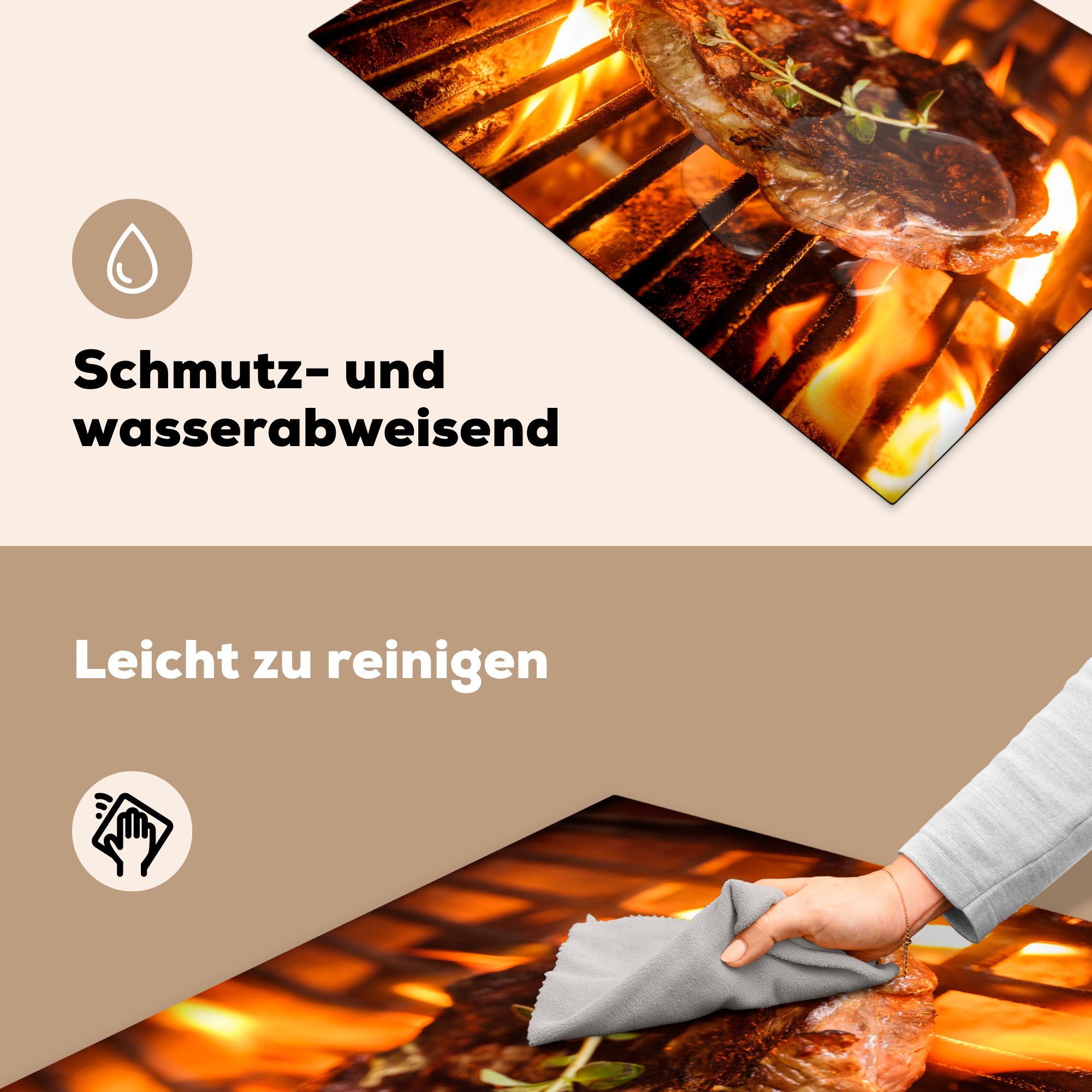 MuchoWow Herdblende-/Abdeckplatte Schutz cm, Induktionskochfeld - Ceranfeldabdeckung - Fleisch (1 81x52 für die BBQ Vinyl, tlg), Gewürze, küche