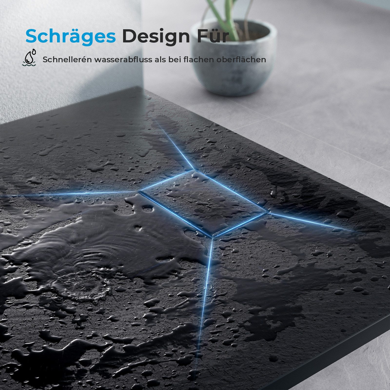 MEYKOERS Duschwanne Duschtasse Rutschfestes Design mit Steinoptik Extraflach Brausetasse, Quadratisch, SMC, Schneidbar, Eckduschwanne 90 x 90 cm, 80 x 80 cm
