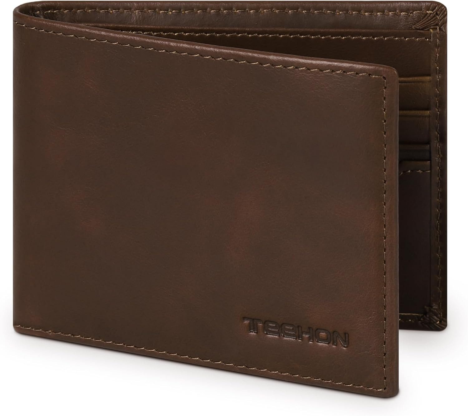 TEEHON Geldbörse Herren Slim Wallet RFID Schutz Leder Portmonee Herren (Geldbeutel Herren Kartenetui mit 10 Kartenfächer, 2 Banknotenfächer, 2 Ausweisfenster und Geschenkbox & Postkarte– Braun)