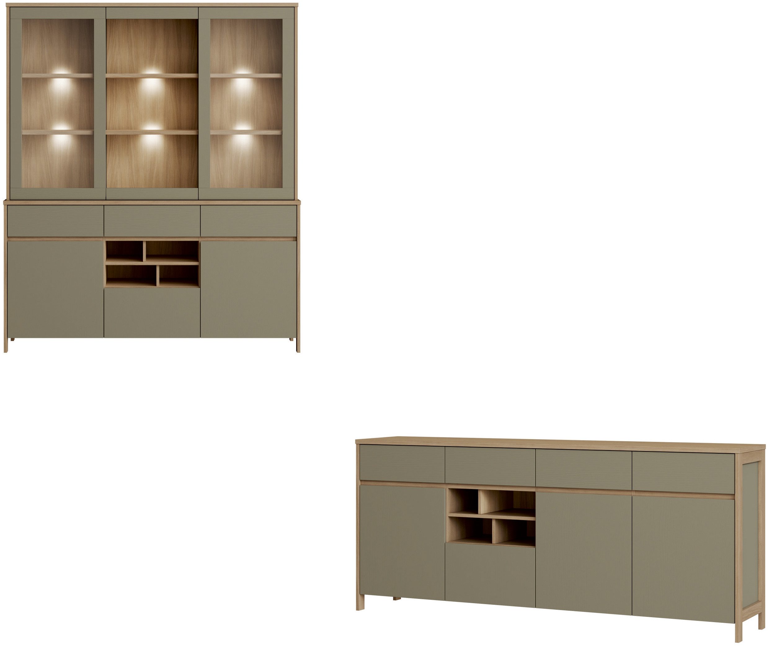 Home affaire Wohnwand Stranda, moderne Anbauwand, Komplettset im Scandi-Style, (2-St), enthält Sideboard und Buffet, ausreichend Stauraum