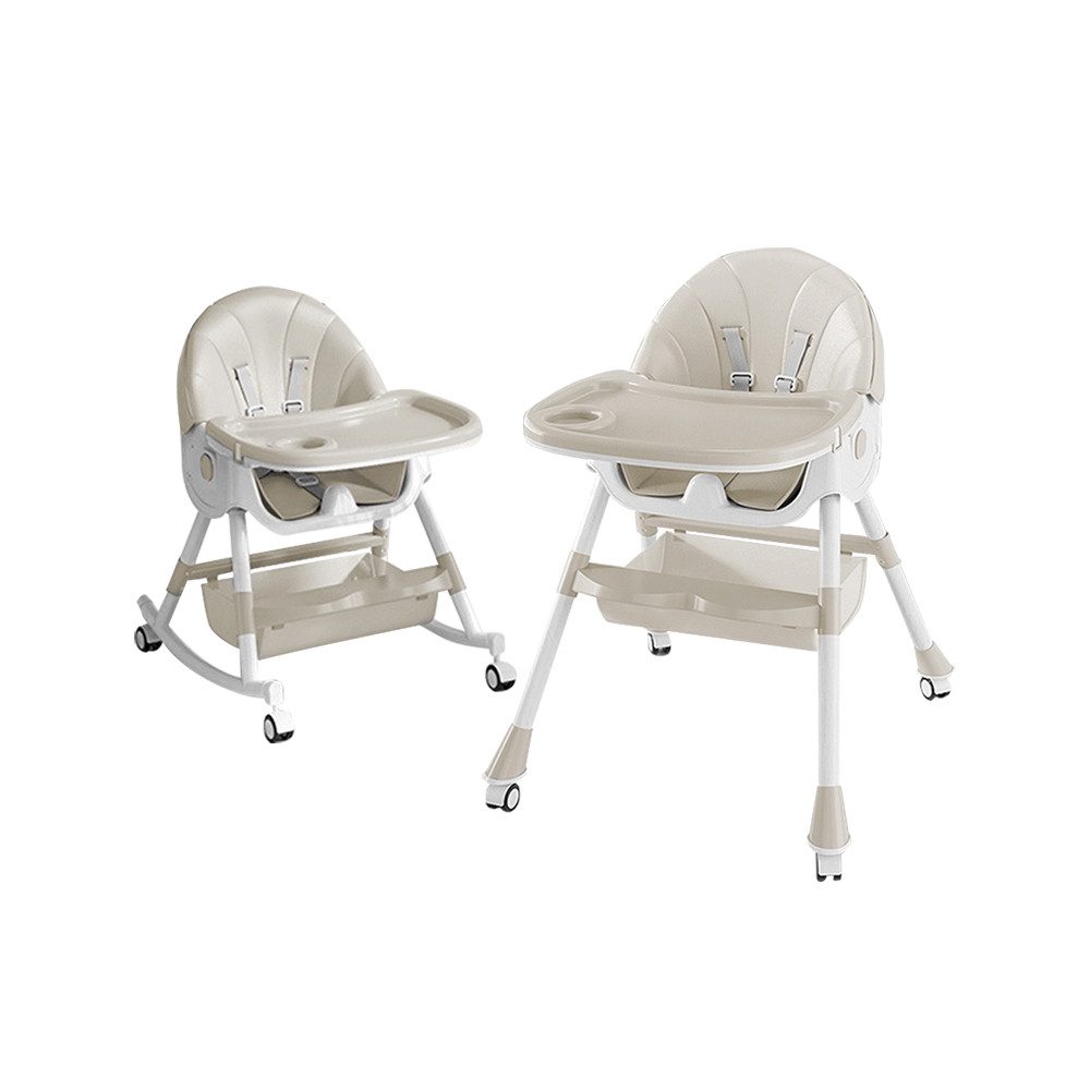 JEOBEST Kinderstuhl Kinderhochstuhl, Babystuhl, Kombihochstuhl,Baby Schaukelstuhl, (Verstellbare, mit Essbrett und Rollen, Korb, 5 Punkt Gurte)