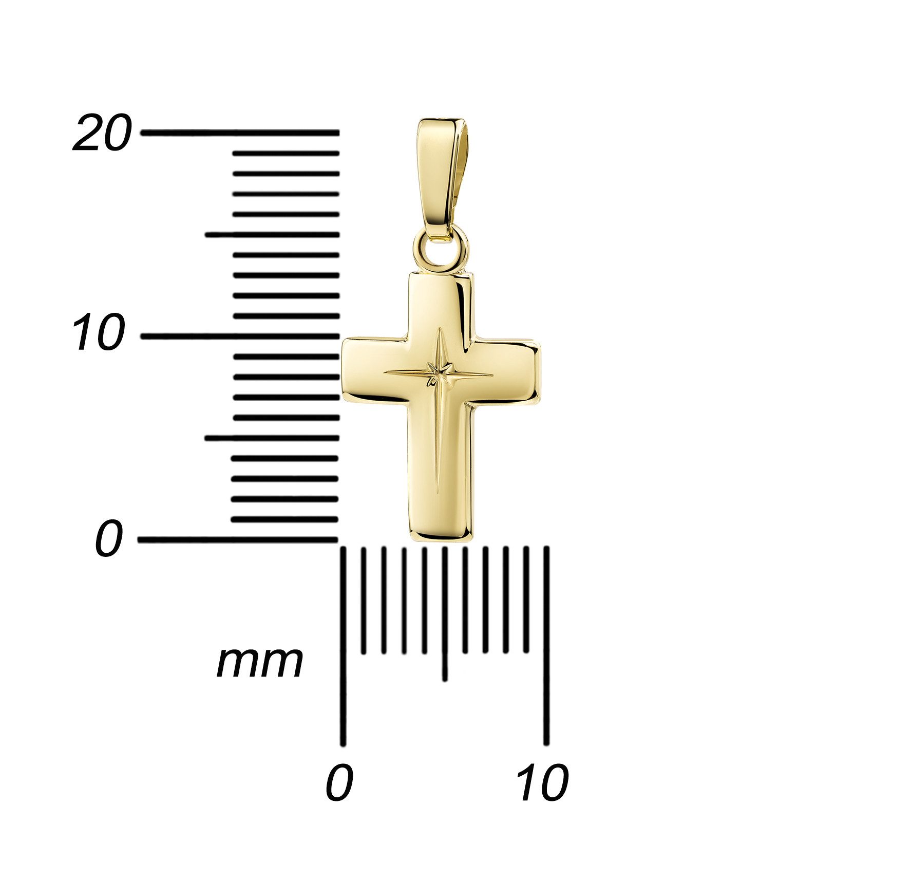 JEVELION Kette mit Anhänger kleiner Kreuzanhänger 750 Gold mit Kreuzgravur- Taufkreuz (Goldkreuz, für Damen und Kinder), Mit Kette vergoldet- Länge wählbar 36 - 70 cm oder ohne Kette.