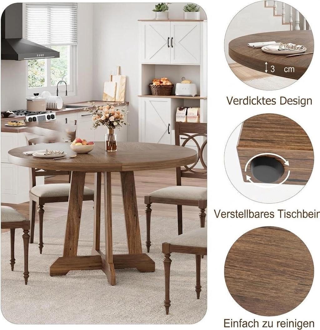 GarveeMore Esstisch runder 47 Zoll aus Holz,robuster Holzsockel für 4 Personen, Küchentische mit Holzsockel für Esszimmer,Küche,Wohnzimmer – Bild 3 von 5