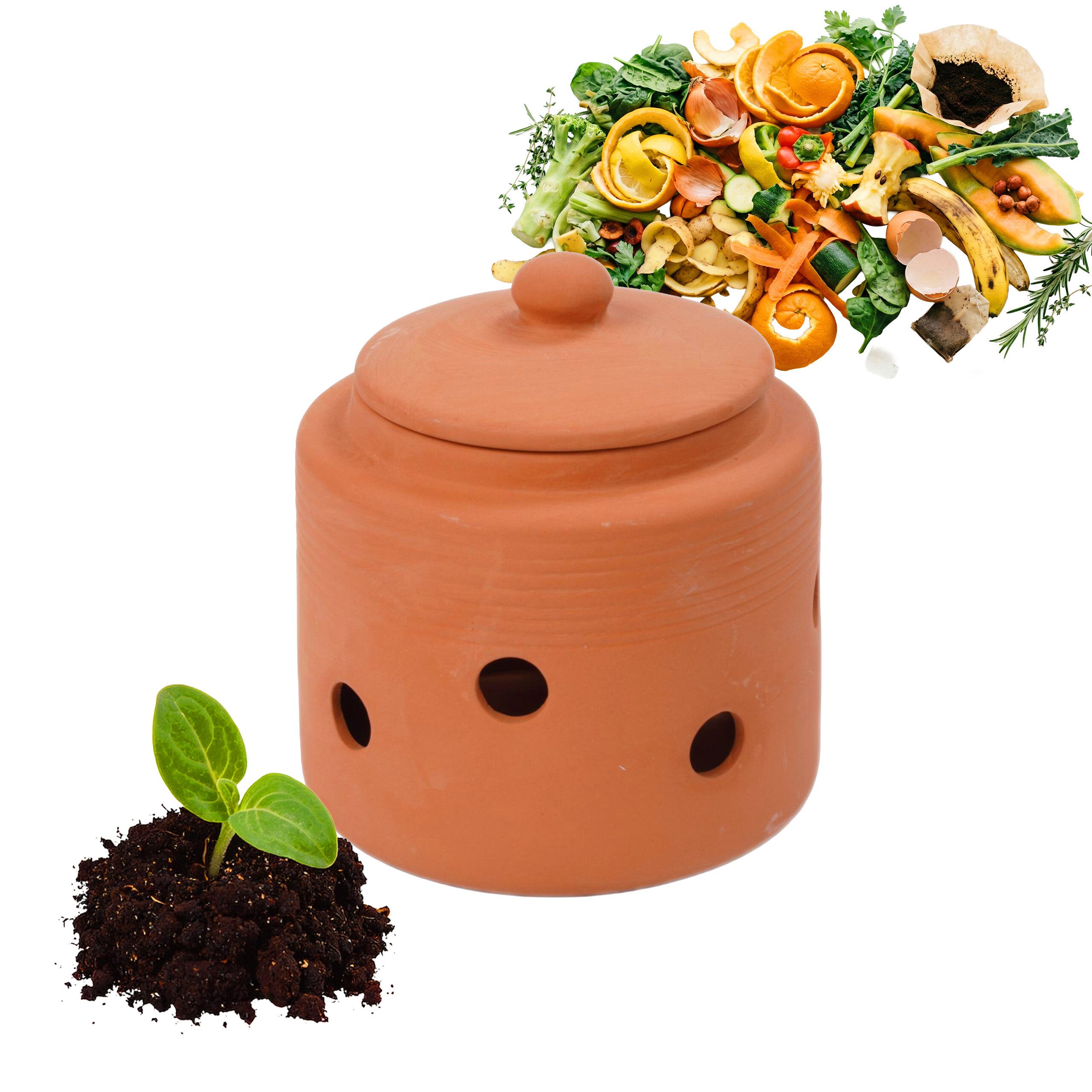 relaxdays Komposter Wurmkomposter aus Ton zum Eingraben, BxTxH: 11x11x11.5 cm, 1 Liter