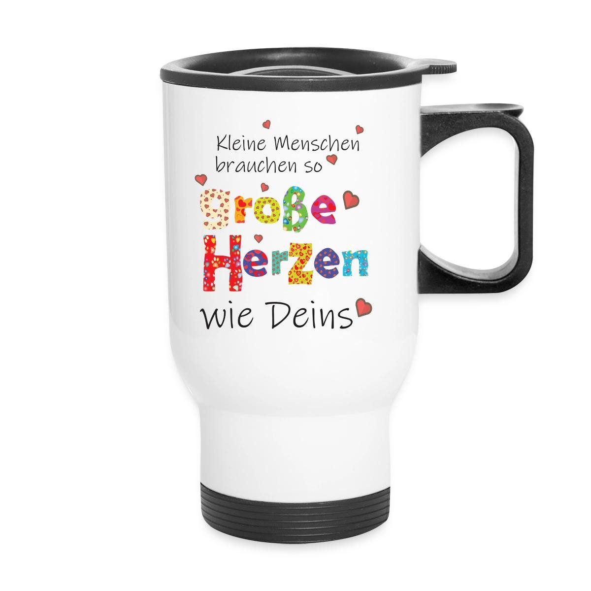 Spreadshirt Tasse Große Herzen Abschiedsgeschenk Erzieherin Lehrerin Thermobecher mit He, Edelstahl