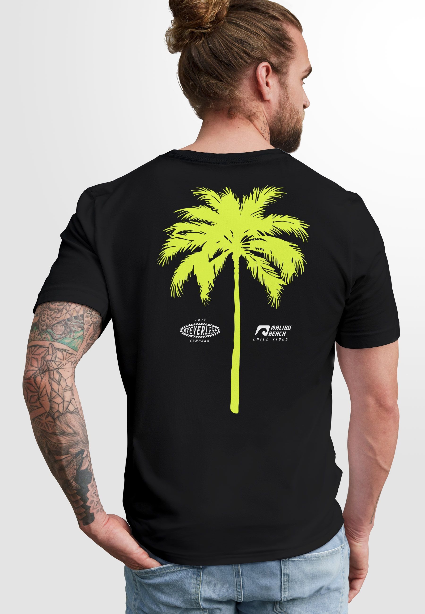 Neverless Print-Shirt Herren T-Shirt mit Palmen-Print Baumwollstoff und Gra günstig online kaufen