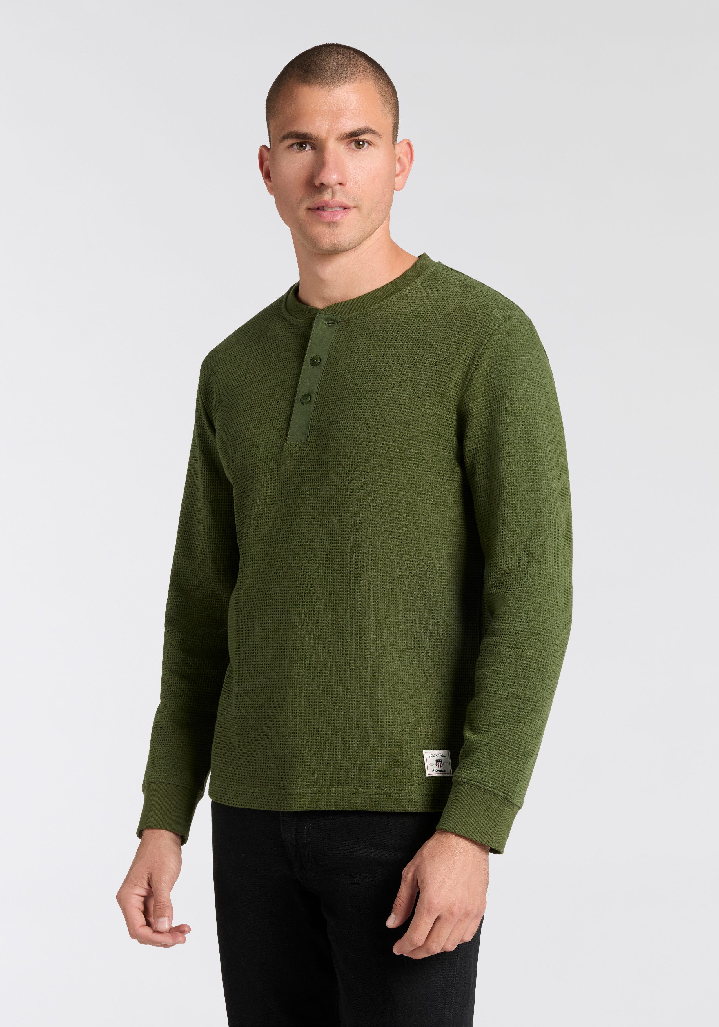 Gant Henleyshirt WAFFLE LS HENLEY Rundhalsausschnitt, günstig online kaufen