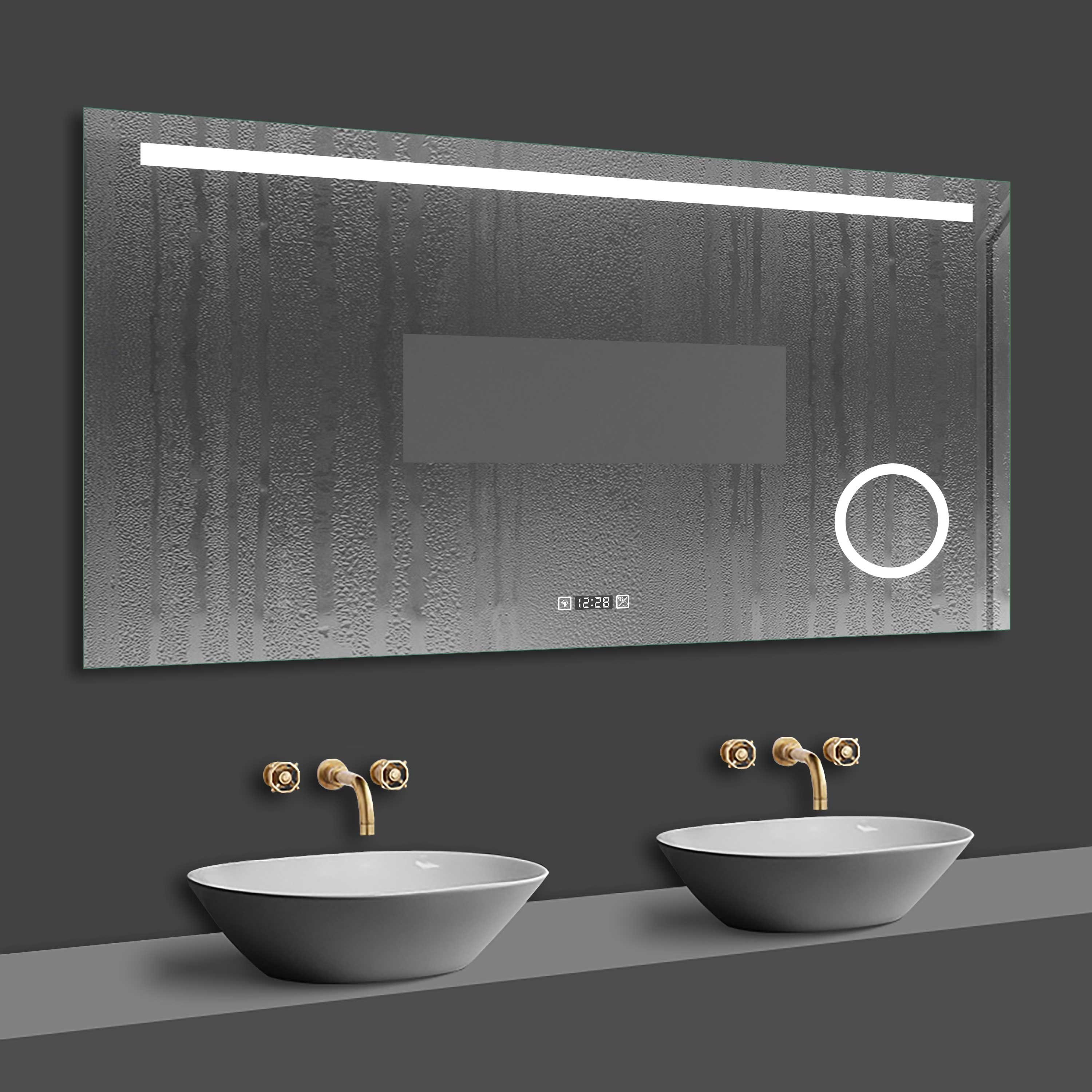 Vergrößerung duschspa 80-140cm Uhr, Badspiegel LED energiesparend, Beschlagfrei Kaltweiß, Touch, 3x Schminkspiegel