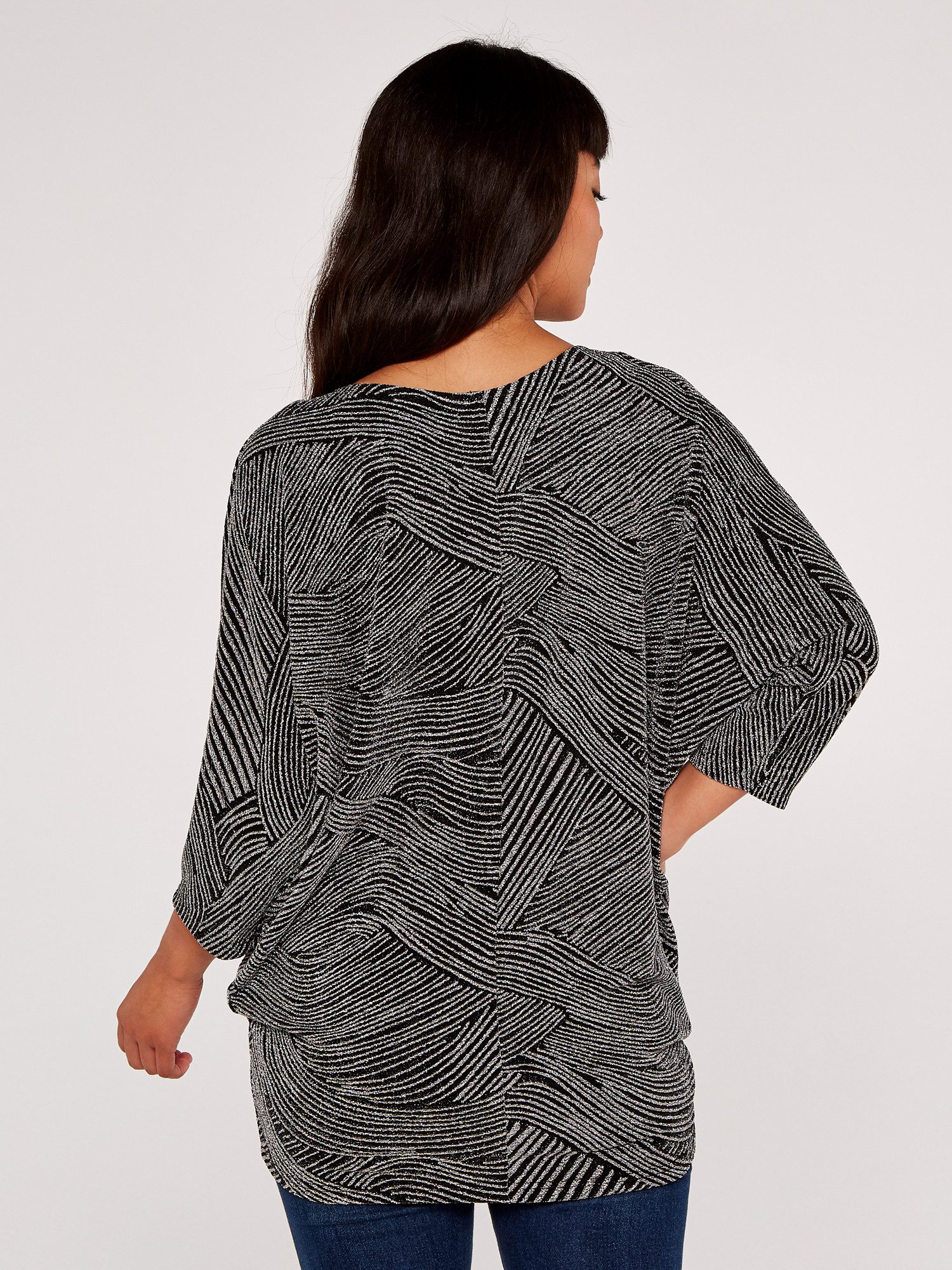 Apricot Fledermausshirt 3/4 Arm Top (1-tlg) im Metallic-Look