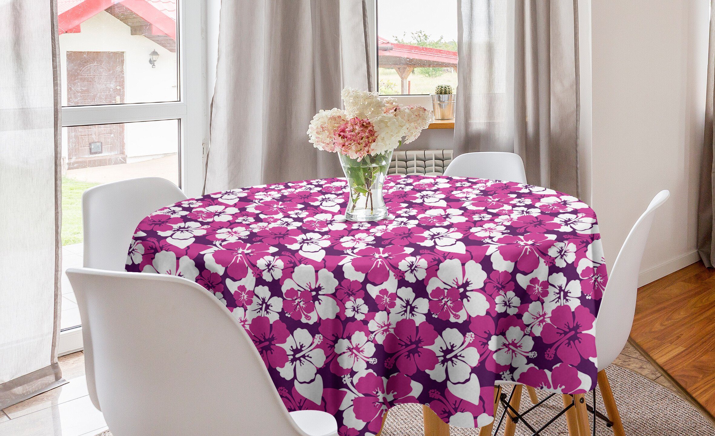 Küche Hibiscus-Grafik Violett Abdeckung Kreis für Tischdecke Grafische Esszimmer Abakuhaus Tischdecke Dekoration,