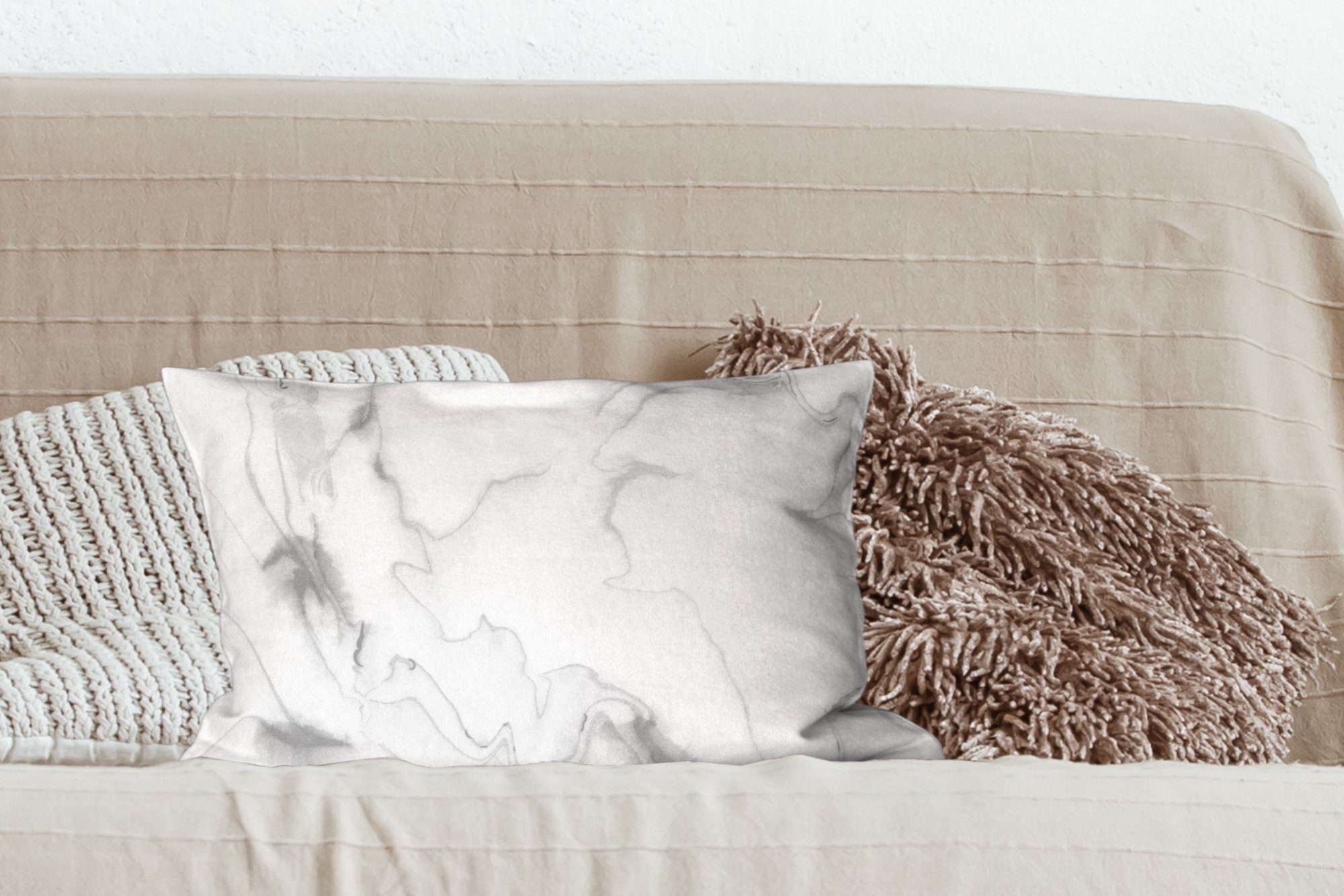 Wohzimmer Weiß MuchoWow - Dekokissen - Füllung, - mit Marmor Marmoroptik, - Grau Abstrakt Dekokissen Dekoration, Zierkissen, Schlafzimmer