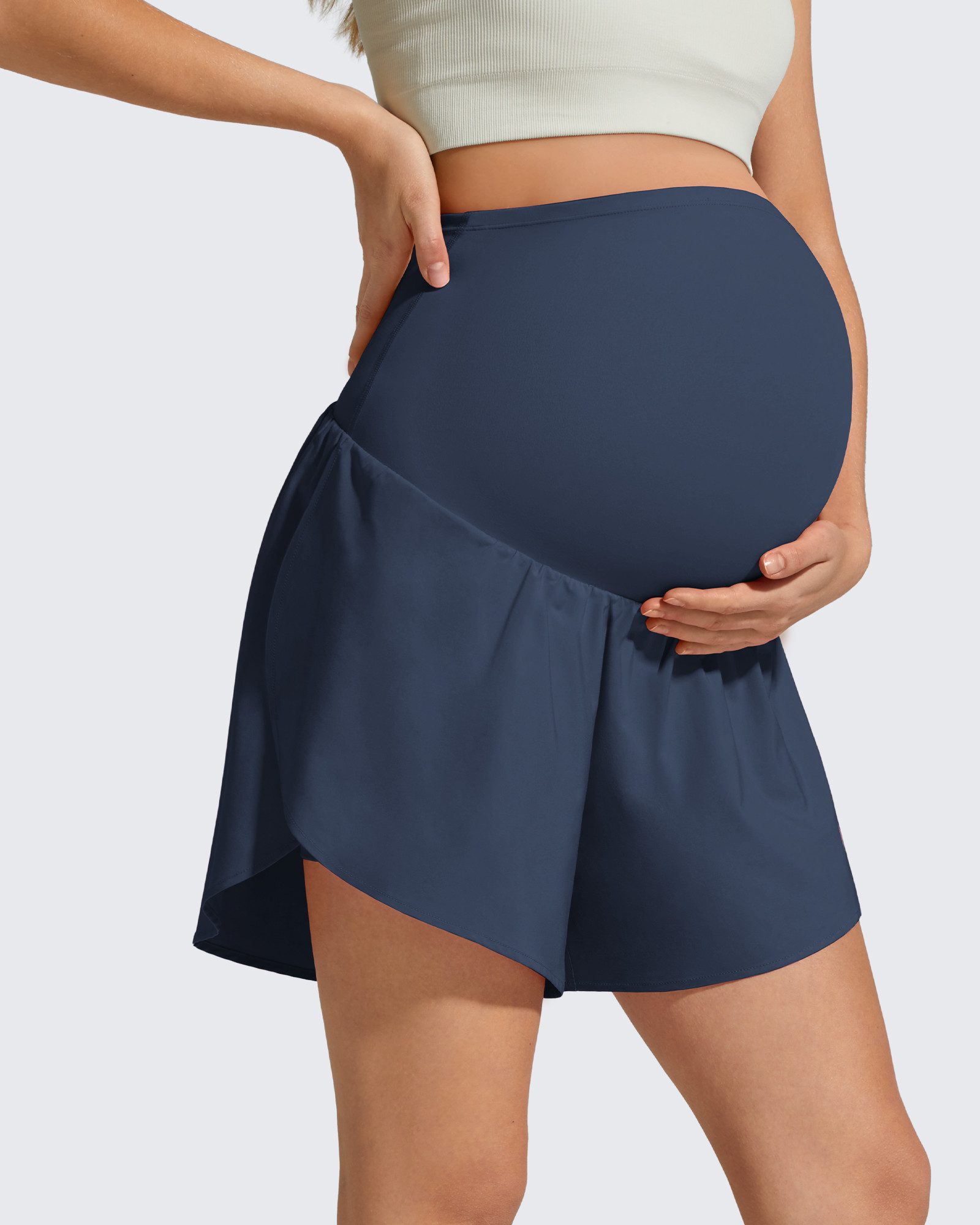 G4Free Umstandsshorts Damen Schwangerschafts-Sportshorts, High Waist Yoga Shorts Chillwhisp Umstandsshorts für Damen, Schwangerschaftsrock mit Tasche