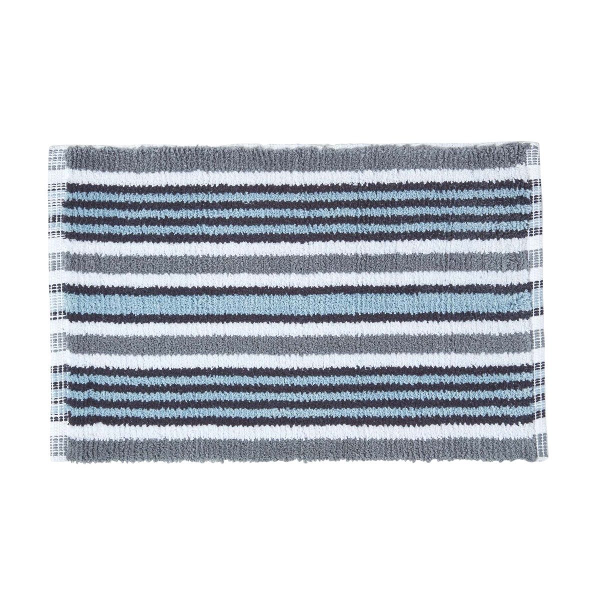 Homescapes Badematte Badvorleger schwarz, grau weiss gestreift 40 x 60 cm 100% Baumwolle, Höhe 30 mm, Badematte 40x60 cm