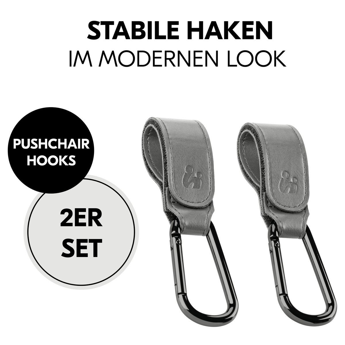 Hauck Wickeltasche Universal Kinderwagen Haken - Grau (2-tlg), für Tragetaschen / Wickeltaschen