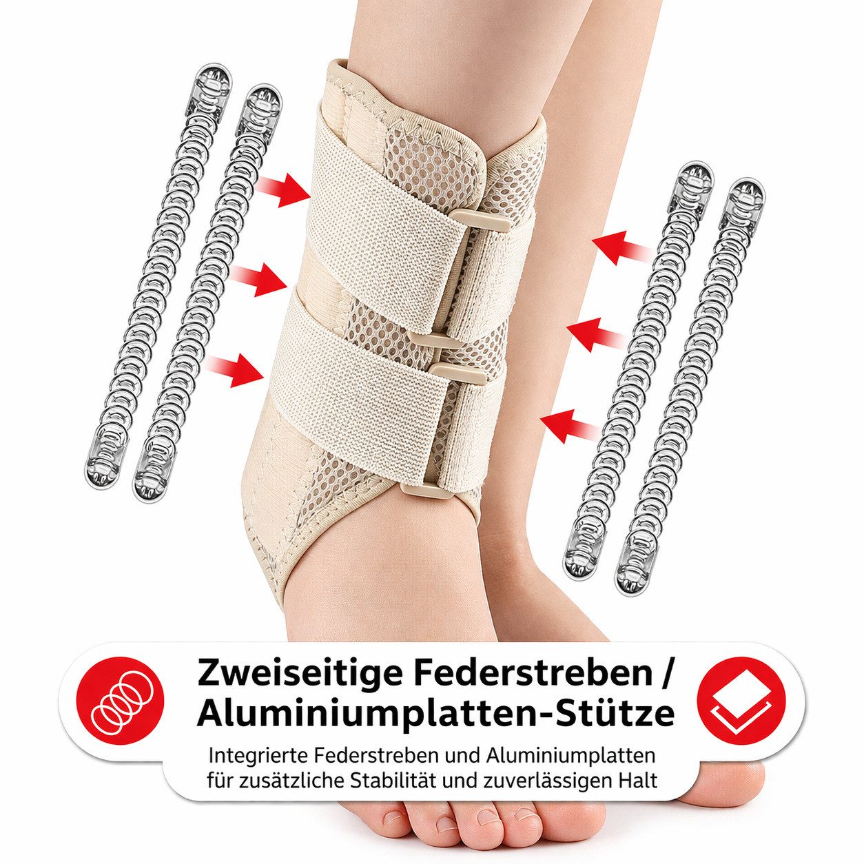 COOL-i ® Sprunggelenkbandage Knöchelbandage mit Federstreben & Klettverschluss, verstellbare Fußgelenkstütze für Sport & Alltag