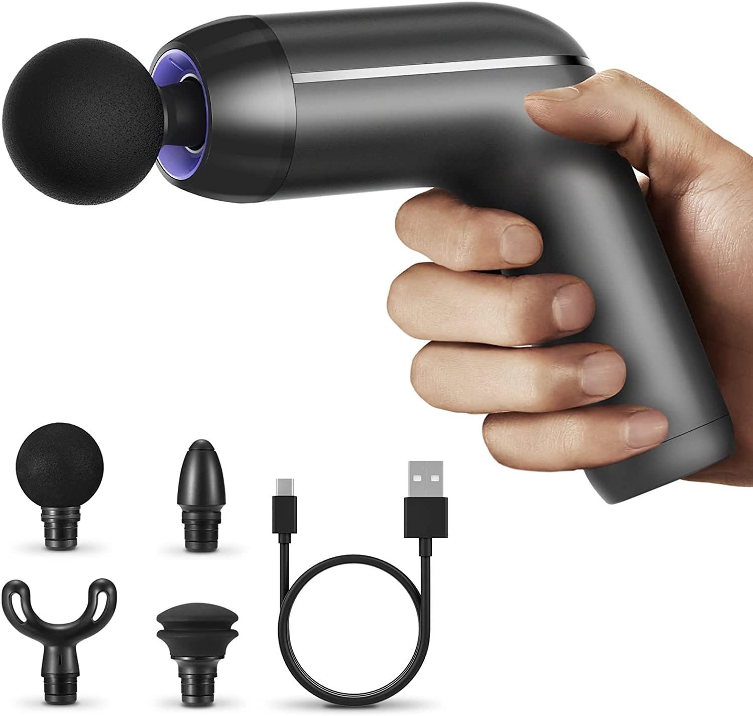 Careboda Massagepistole, 2600mAh Mini Massage Gun 3200U/min Elektrisches  Handmassagegerät mit, 5 Stufen & 4 Köpfen, Muskel Massagegerät für Rücken,  Nacken, Schulter