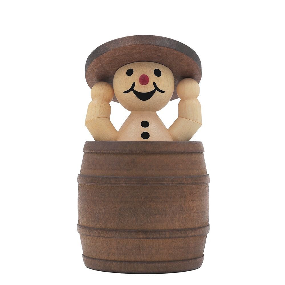 Drechslerei Volkmar Wagner Räuchermännchen Schneemann Junior im Fass stehend - 8 cm - Original Erzgebirge