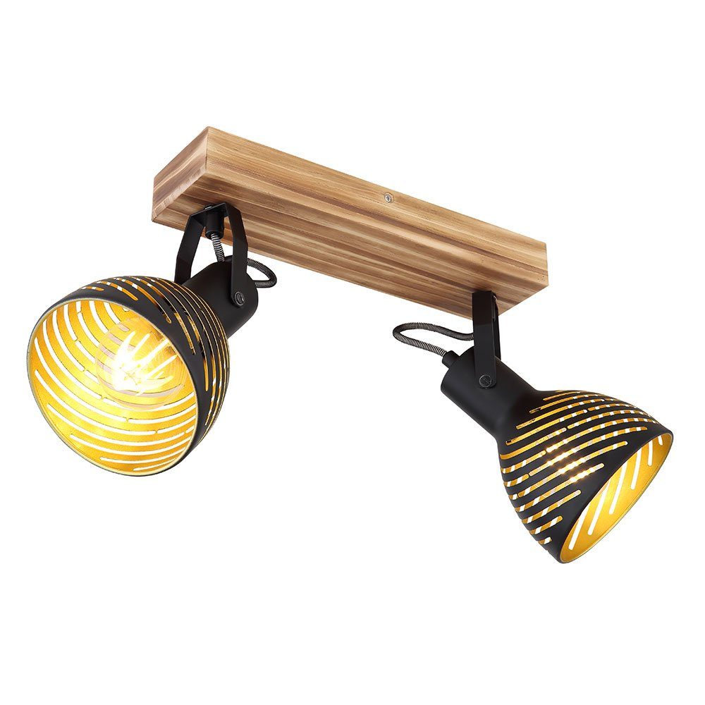 etc-shop LED Deckenspot, Deckenleuchte verstellbar nicht Spotleuchte Leuchtmittel Deckenlampe inklusive, schwarz gold Holz