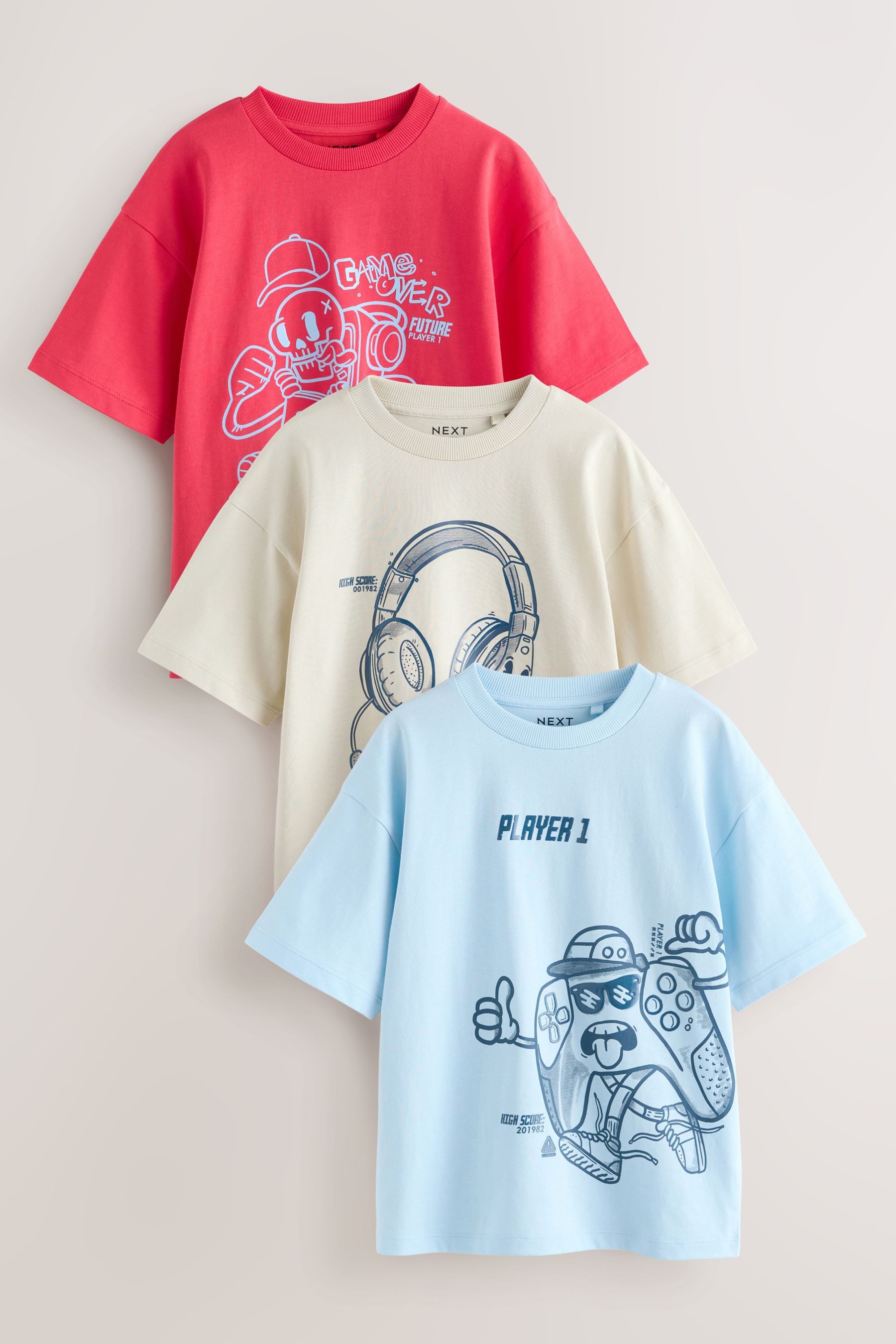 Print-Shirt T-Shirt mit Grafik und kurzen Ärmeln, 3er-Pack