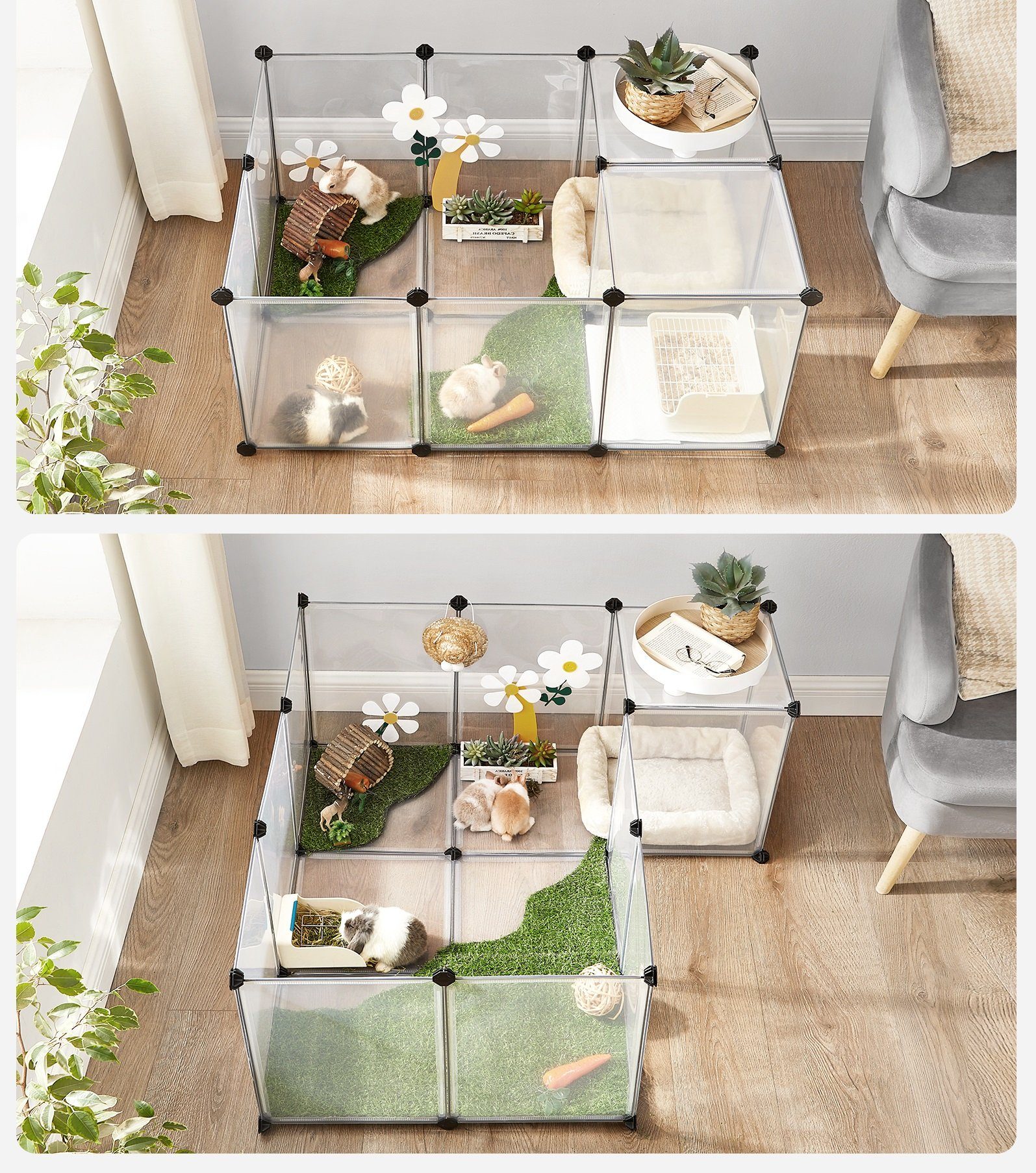 SONGMICS Kleintierkäfig, L-XXL, Freigehege, mit Bodenplatten, 20 Platten, D günstig online kaufen