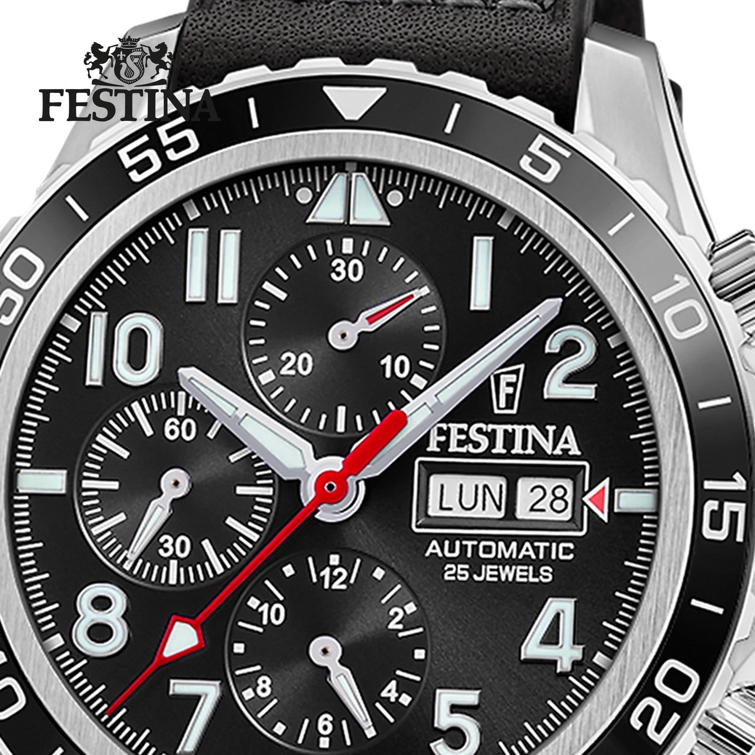 Festina Multifunktionsuhr Festina Herrenuhr Swiss Made Armbanduhr, (Multifunktionsuhr), Herren Armbanduhr rund, Lederarmband schwarz, Elegant