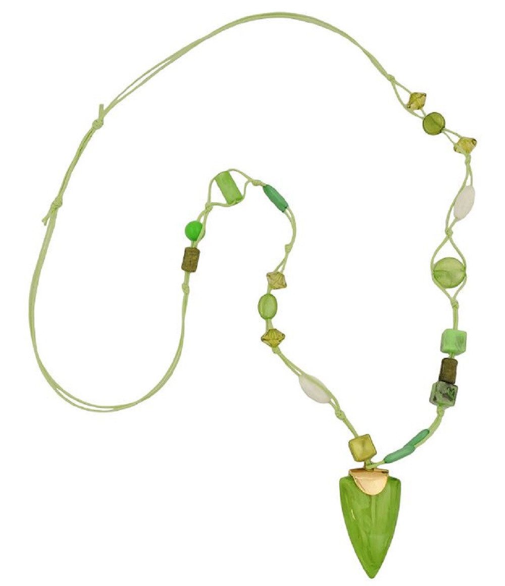unbespielt Collier Kette Dreieck mit Schluppe hellgrün Kunststoff Kordel lindgrün 80 cm, Modeschmuck für Damen