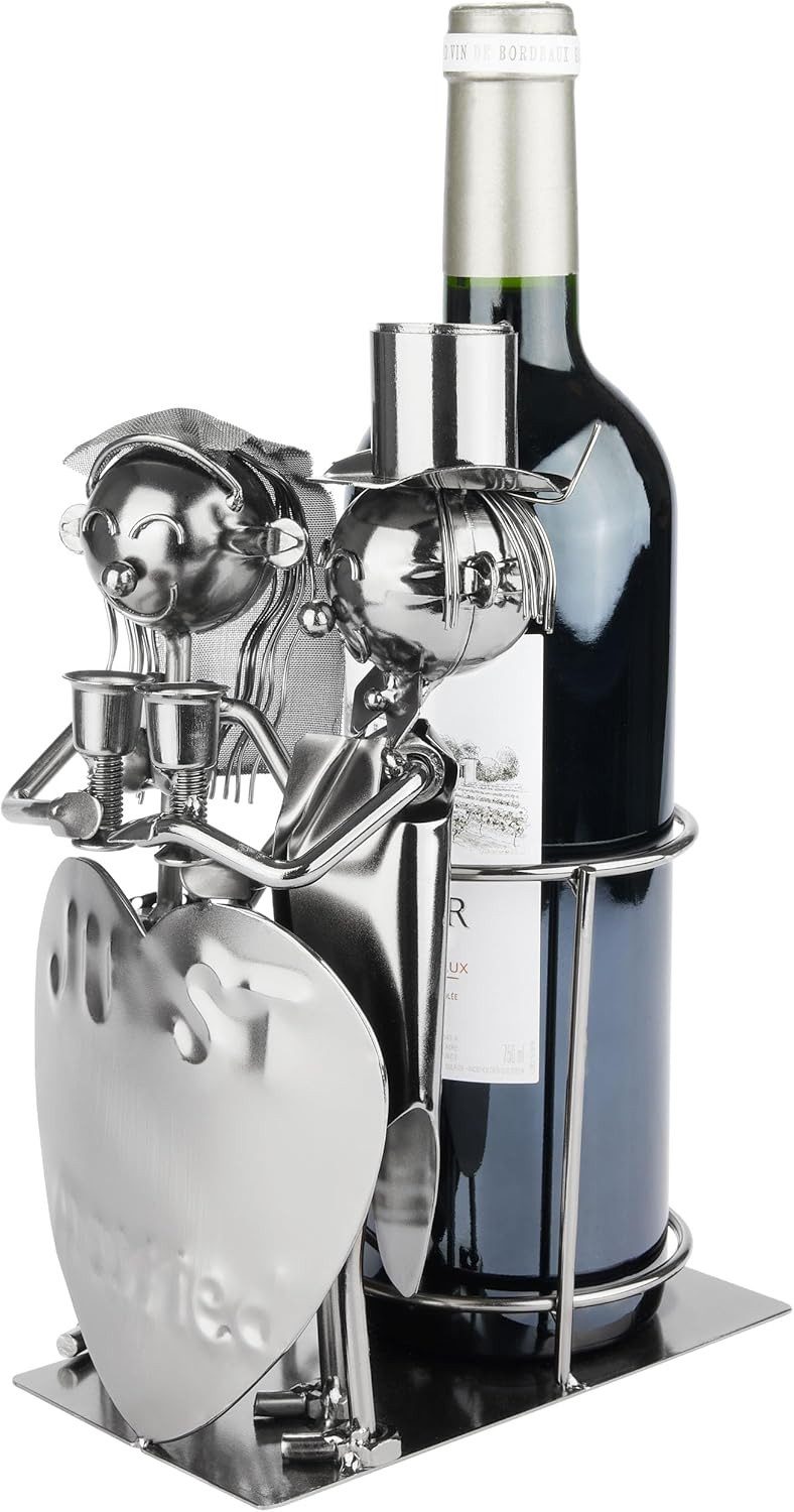 BRUBAKER Weinflaschenhalter Just Married - Metall Flaschenhalter Hochzeit, (Deko Figur Hochzeitspaar, 1-St., Flaschenständer mit Geschenkkarte), Wein Geschenk für Brautpaare oder Hochzeitstag