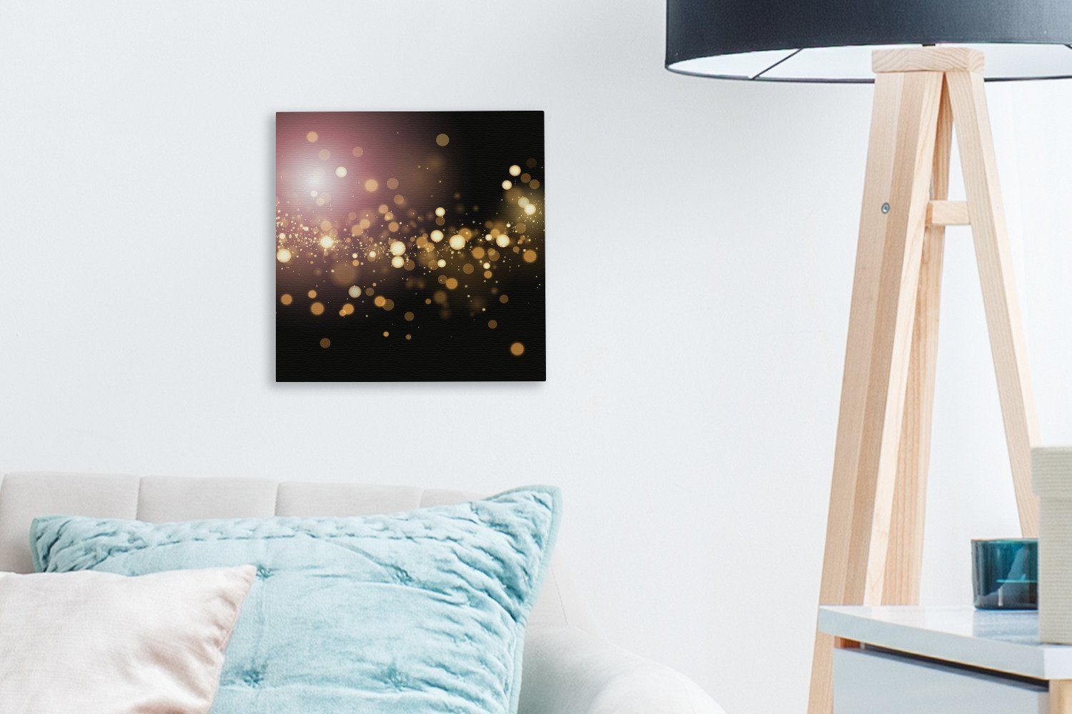 OneMillionCanvasses® Leinwandbild Lichteffektkugeln Schlafzimmer Leinwand goldenem Bilder (1 Schimmer, Wohnzimmer St), mit für