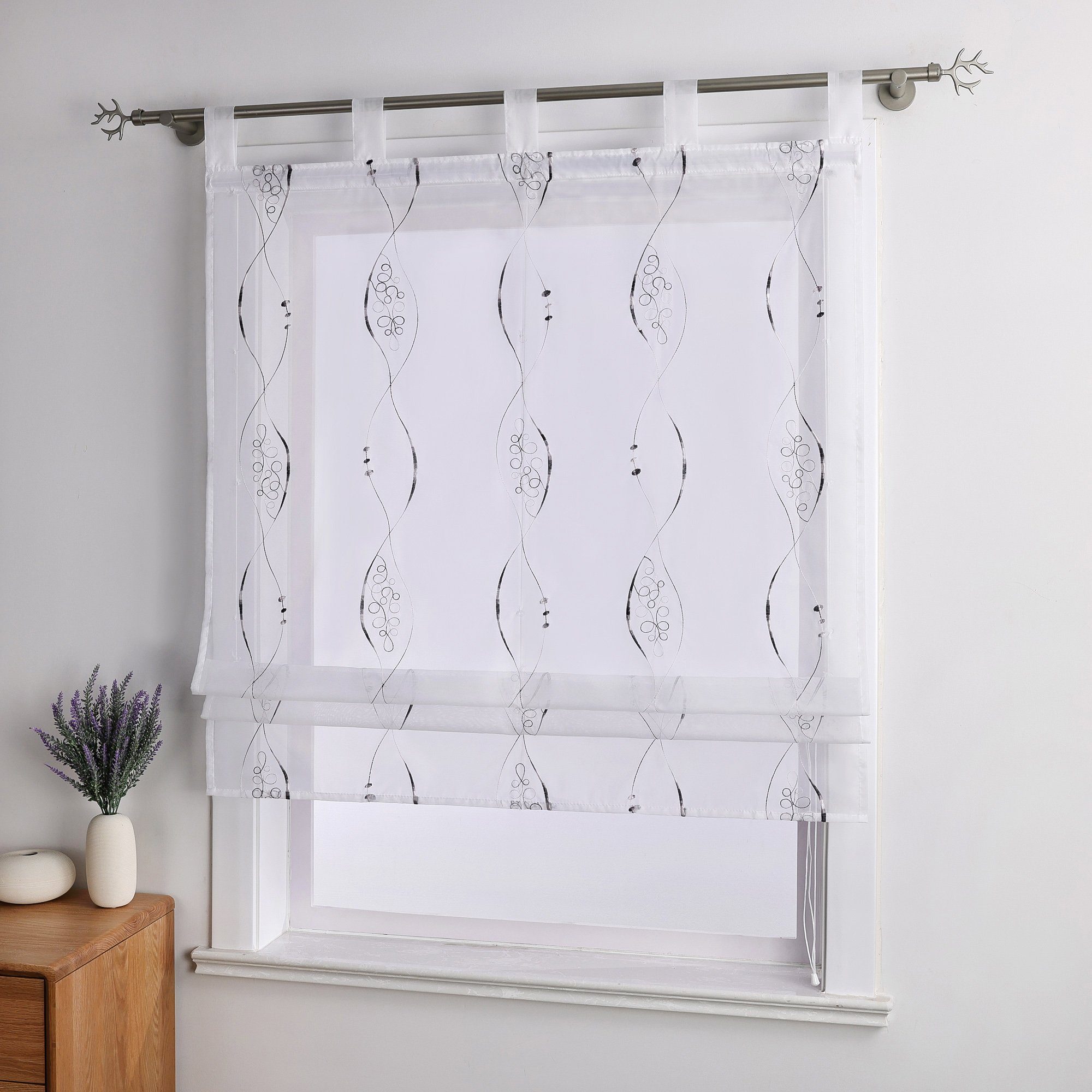 Joyswahl Raffrollo, mit Schlaufen, Küche Modern Schlaufenrollo Besticktmit günstig online kaufen