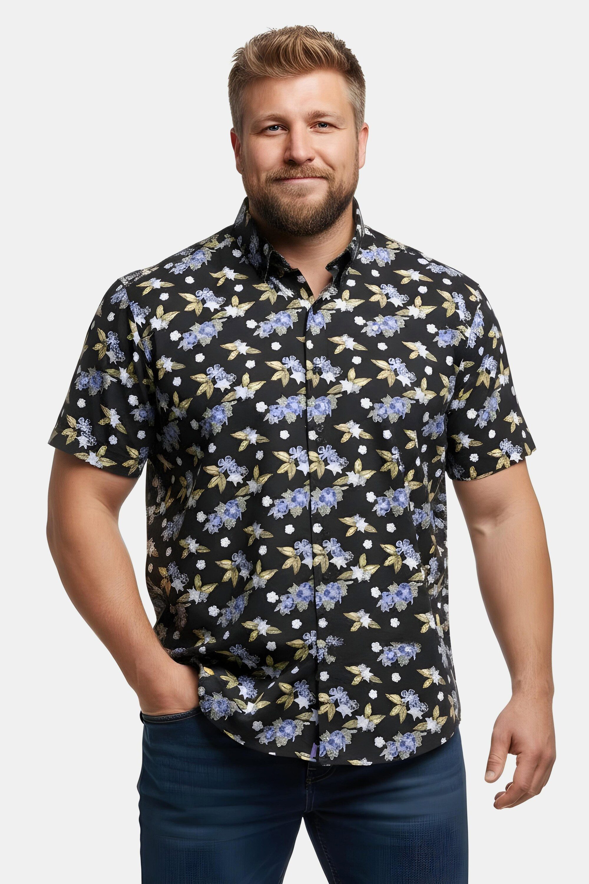 Kurzarmhemd Piqué-Hemd Halbarm Alloverprint Buttondown-Kragen
