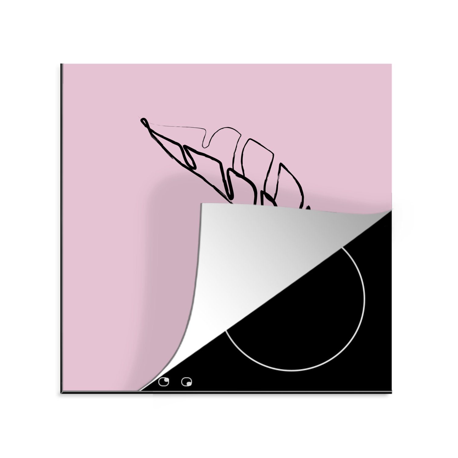 MuchoWow Herdblende-/Abdeckplatte Blatt - Linienkunst - Minimalismus, Vinyl, (1 tlg), 78x78 cm, Ceranfeldabdeckung, Arbeitsplatte für küche