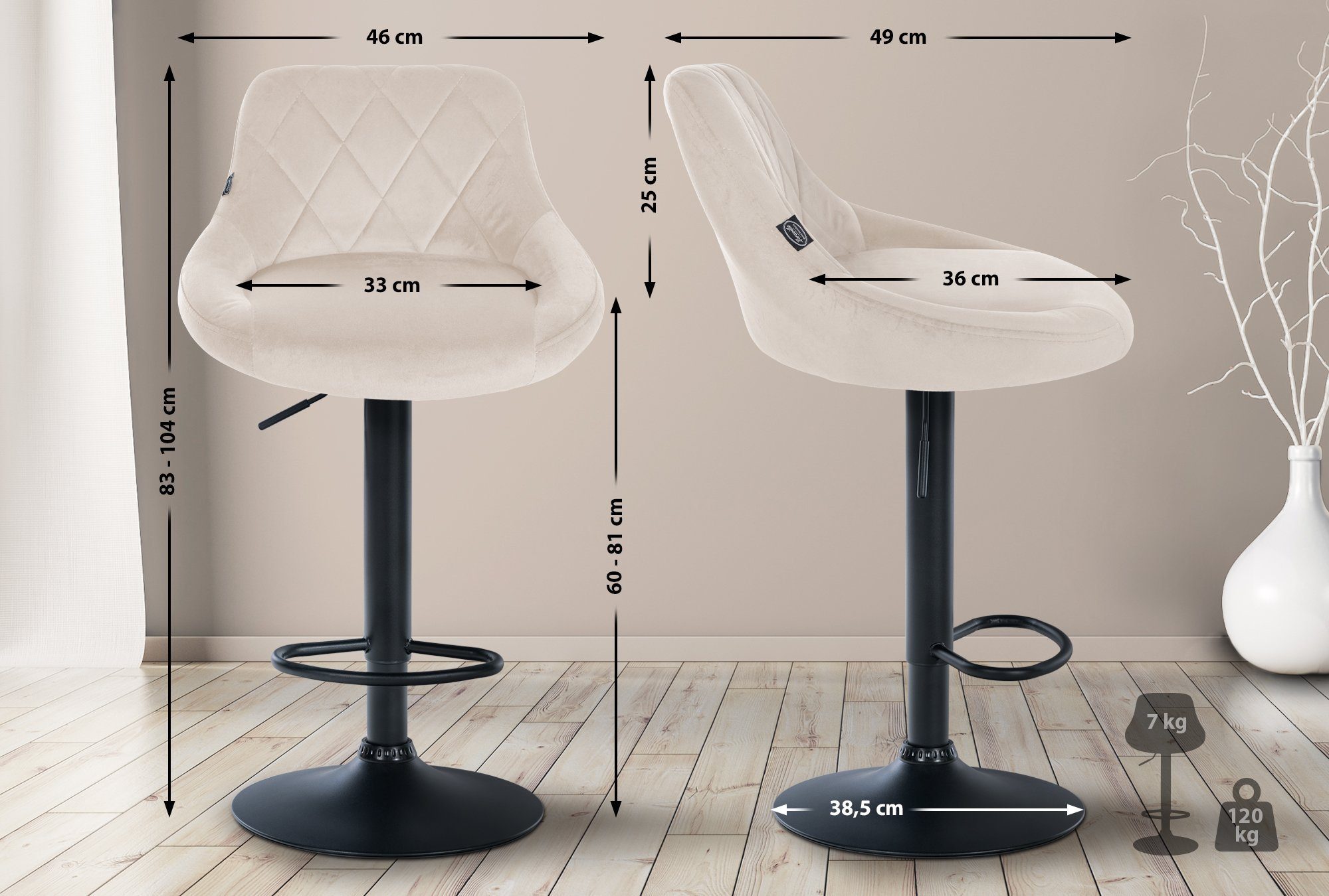 CLP Barhocker Lazio Samt, Barstuhl 360° drehbar günstig online kaufen