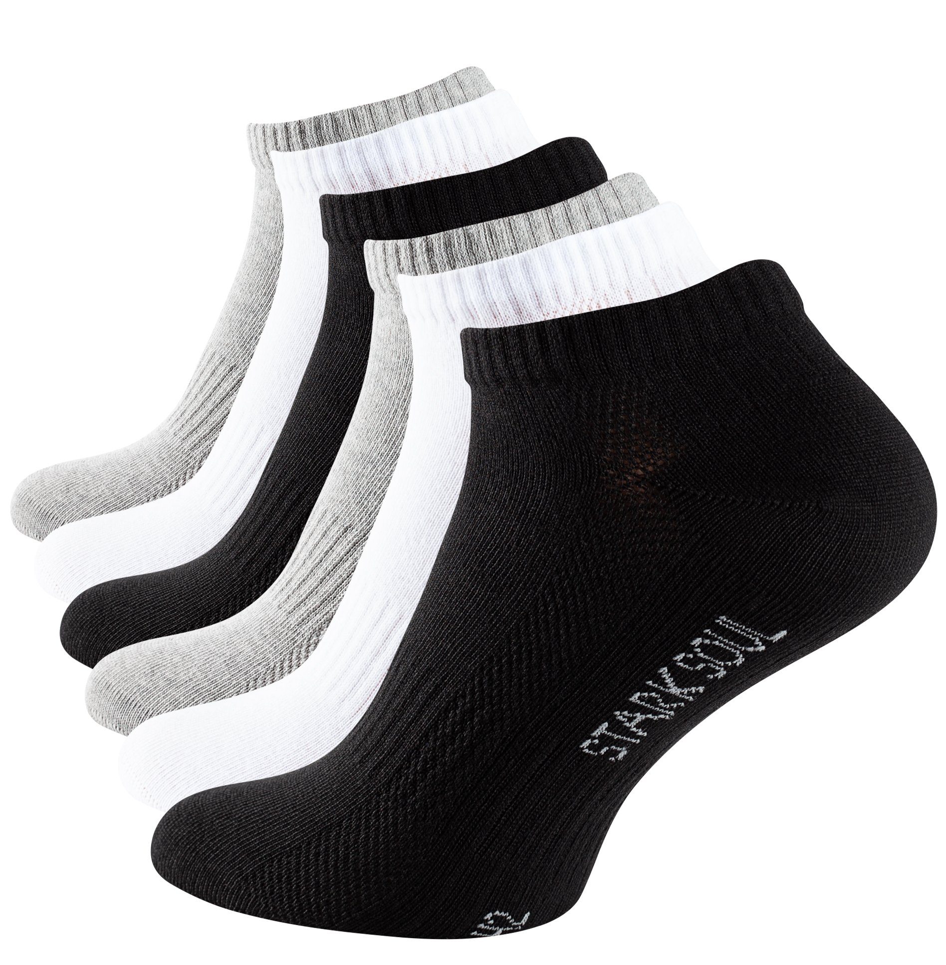 Stark Soul® Sneakersocken Sneaker Socken Mesh gekämmte Baumwolle, Premium Qualität, Unisex für Damen & Herren 6 Paar Schwarz/Weiß/Grau