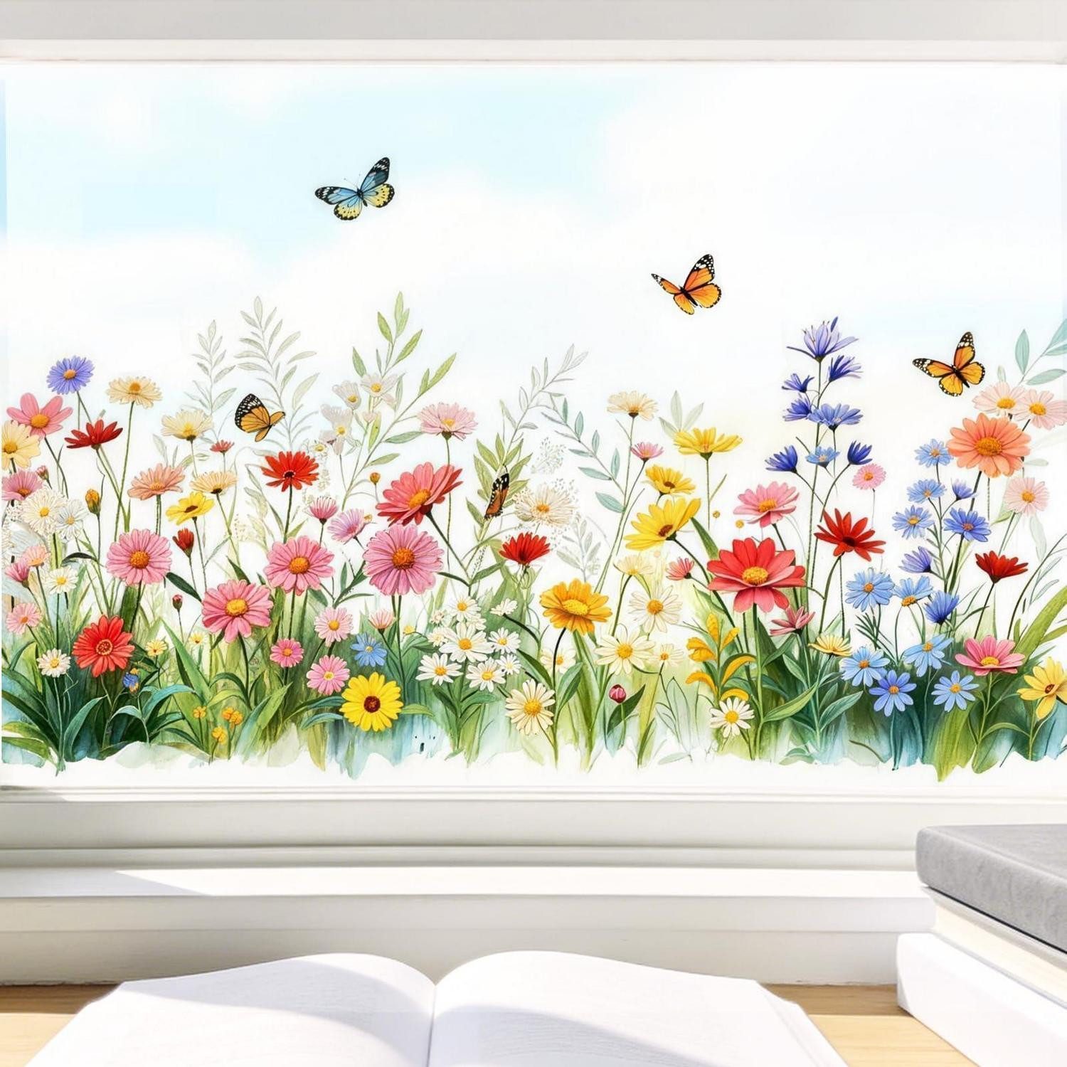 LuxusKollektion Fensterbild Fensterbilder Sommer Frühling Blumen 3er Set 58x30cm