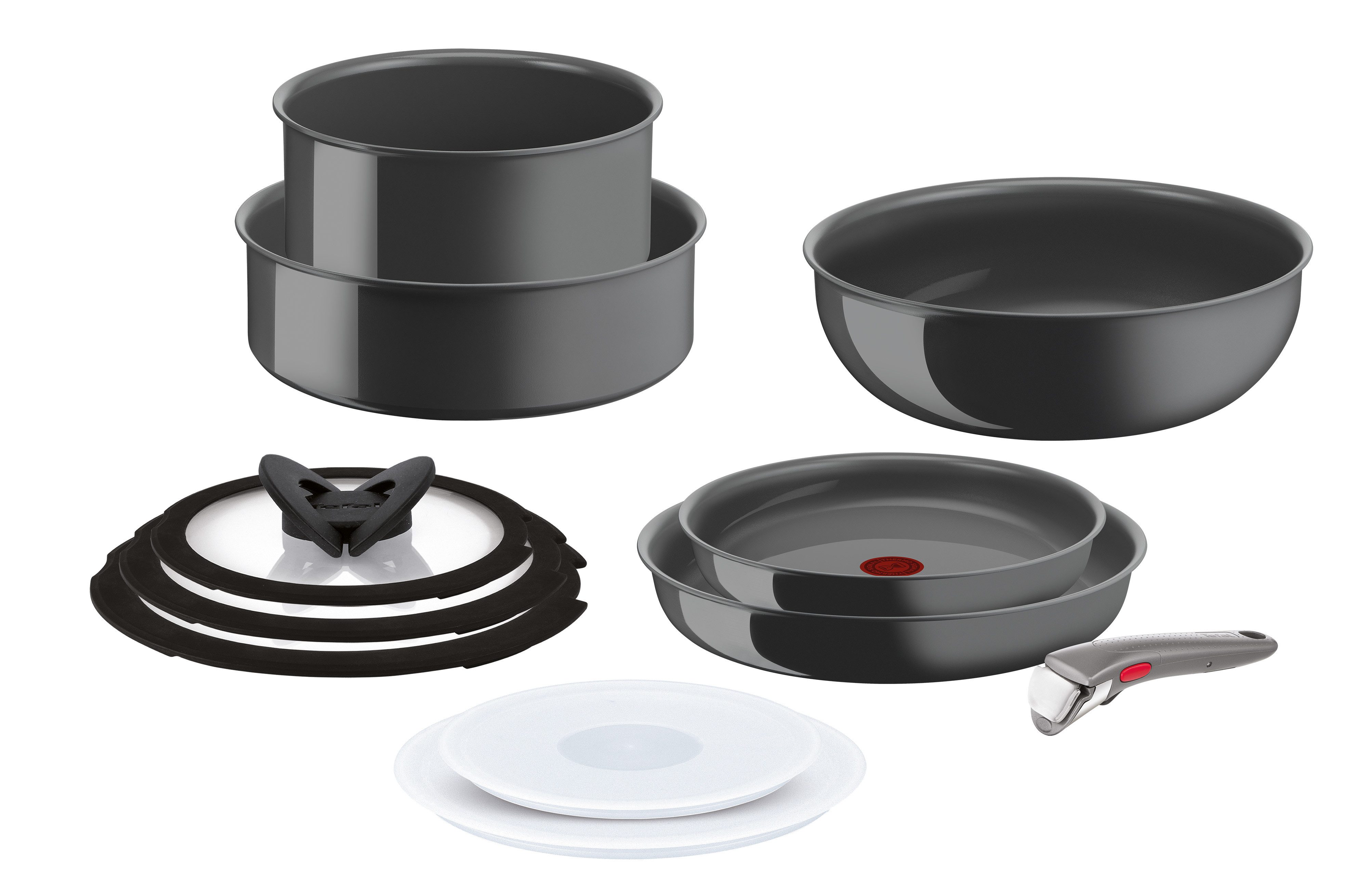 Tefal Pfannen-Set Ingenio Renew, Aluminium (Set, 11-tlg), abnehmbarer Griff, Antihaftversiegelung, Thermo-Signal, Induktion