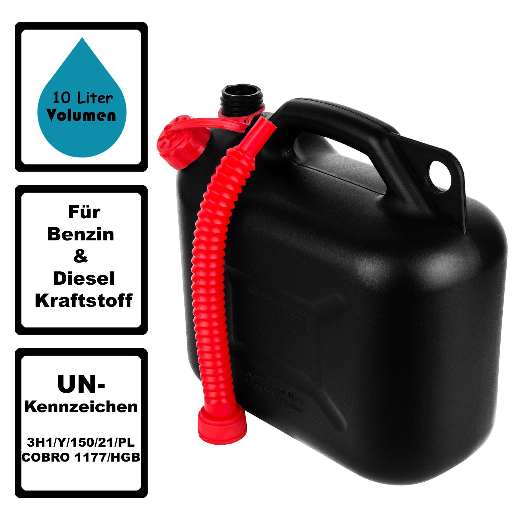 BigDean Benzinkanister 10L mit Ausgießer Kraftstoffkanister Benzin & Diesel  UN-Zulassung (1 St)