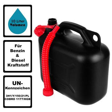 BigDean Benzinkanister 10L mit Ausgießer Kraftstoffkanister Benzin & Diesel UN-Zulassung (1 St)