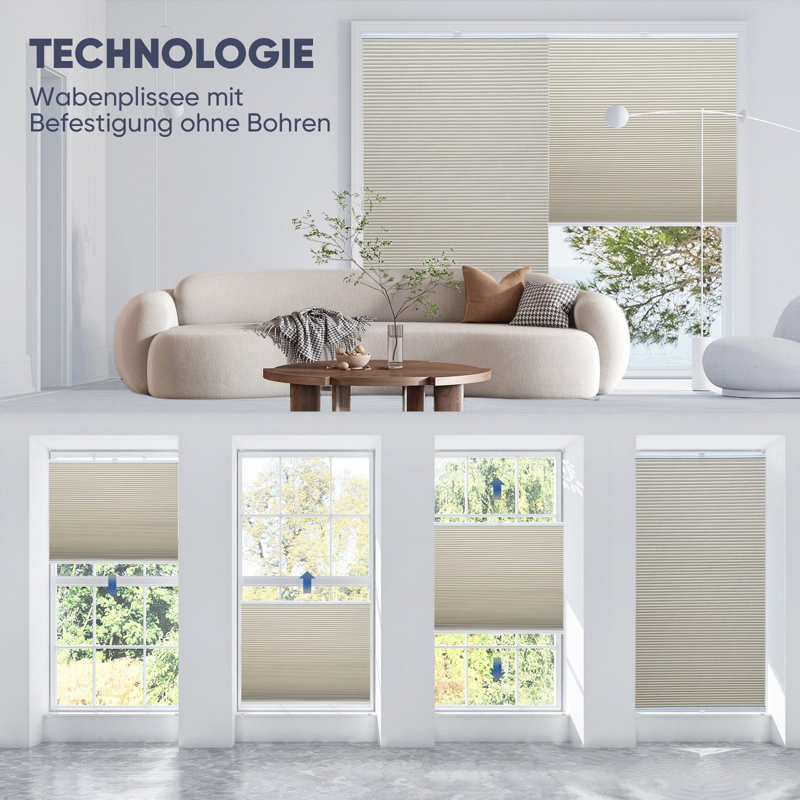 Sekey Wabenplissee Plissee ohne Bohren Verdunkelung Rollo 100% verdunkelnd günstig online kaufen